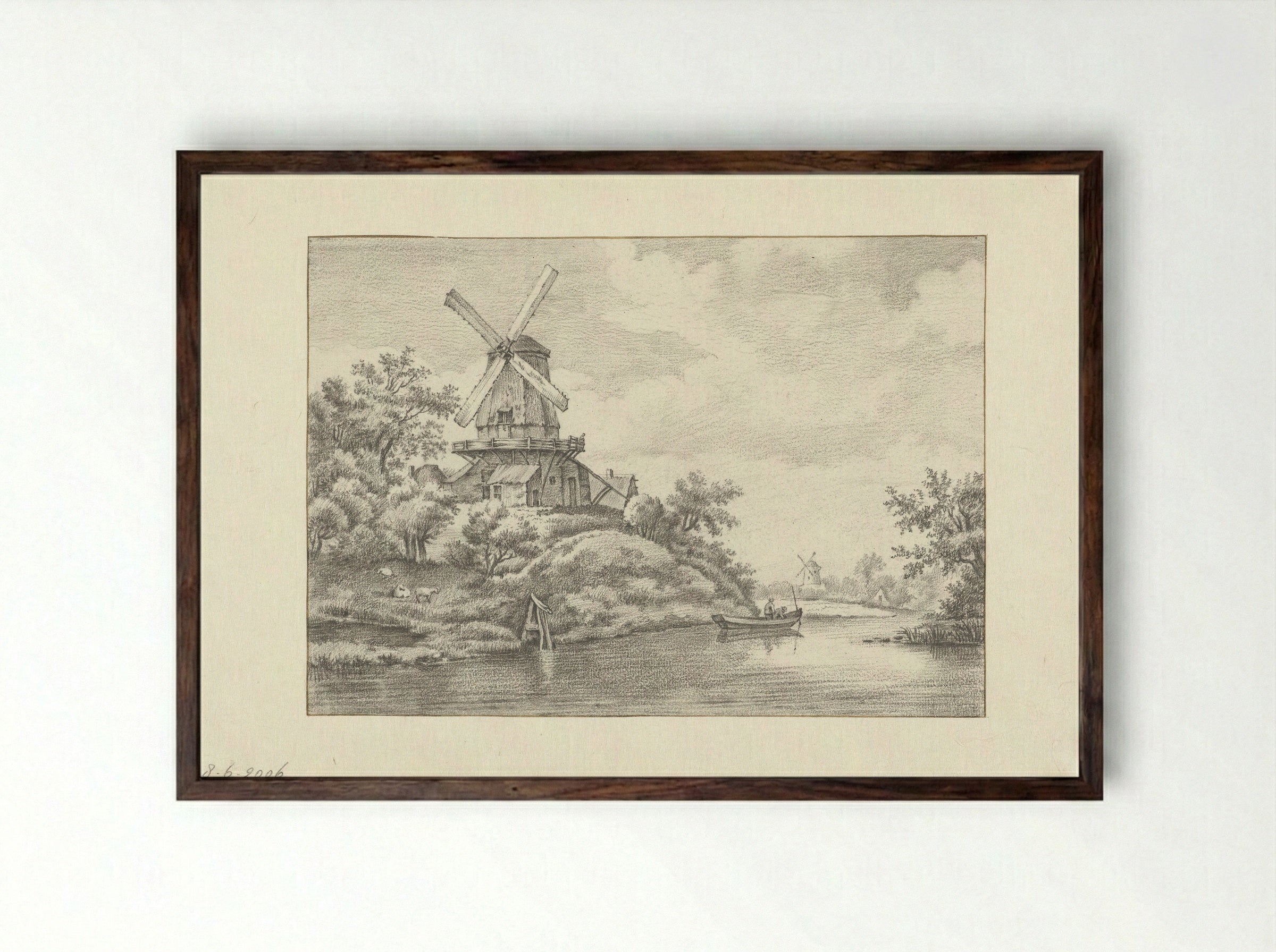 Molen op een stadswal - Gerrit Hulseboom - Framed Print Dark Wood