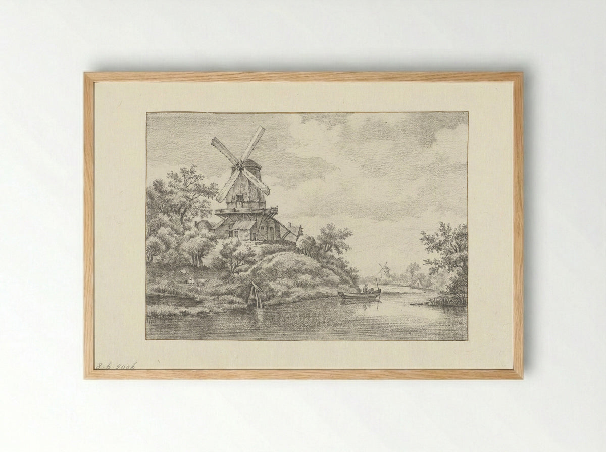 Molen op een stadswal - Gerrit Hulseboom - Framed Print Wood