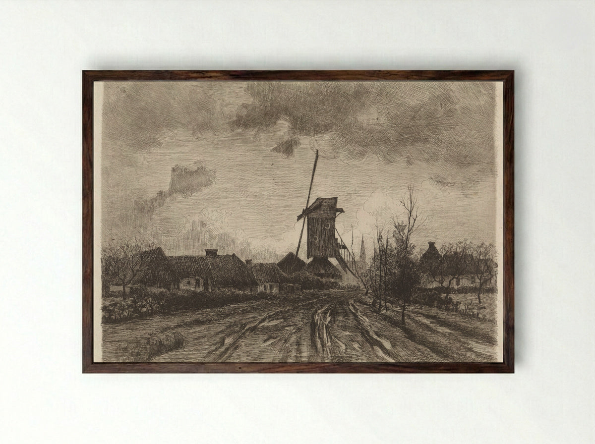 Molen te Barneveld - Willem Oppenoorth - Framed Print Dark Wood