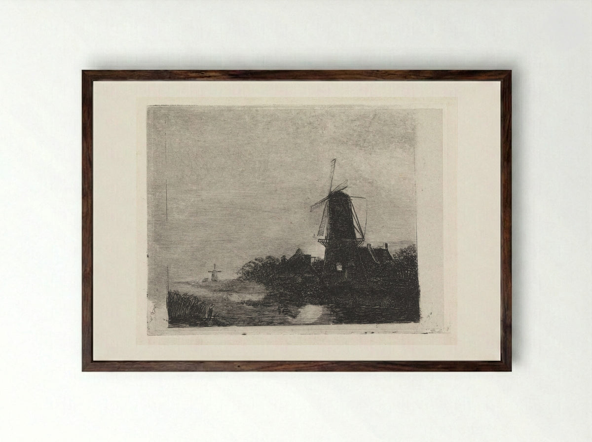 Molens aan een vaart - Johan Philip van der Kellen - Framed Print Dark Wood