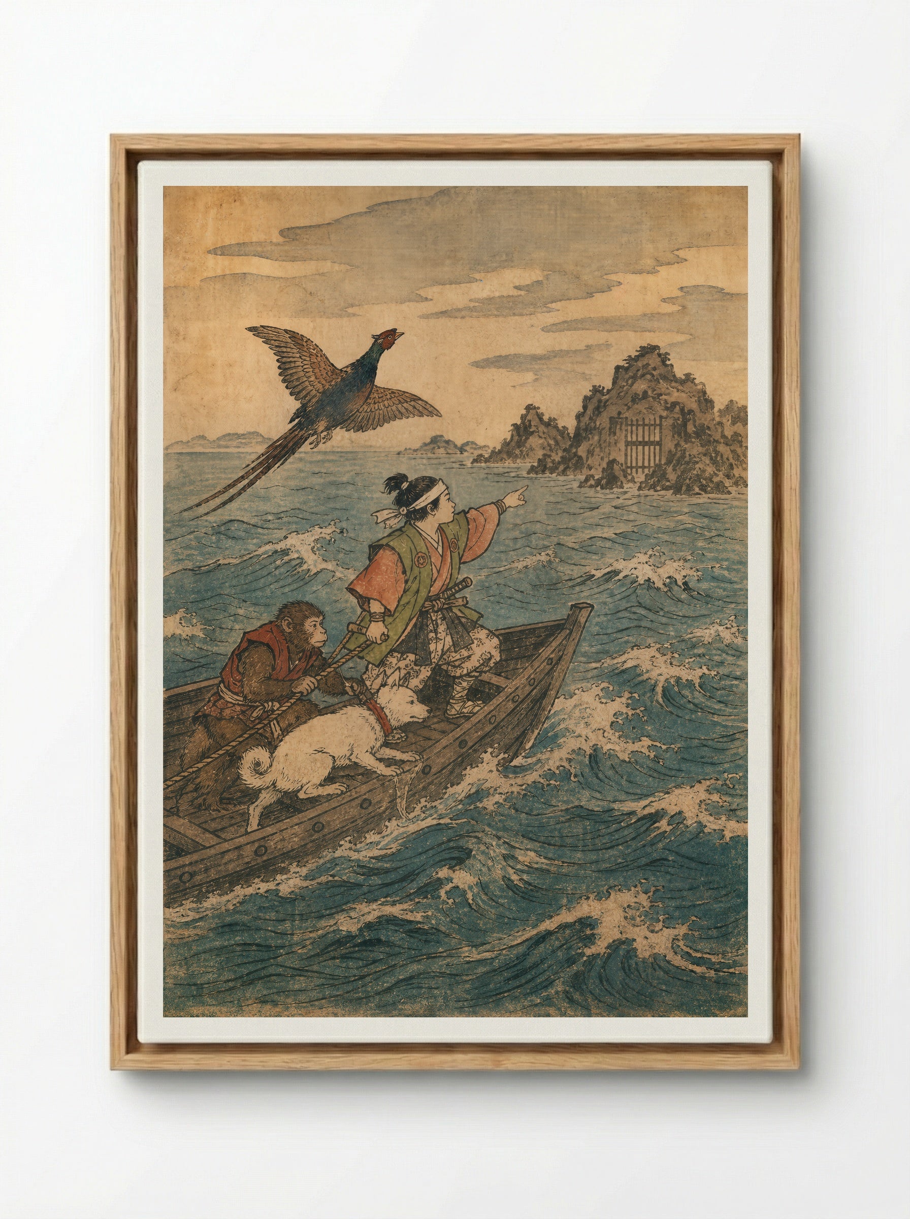 Momotaro and Oni Island: Across to Onigashima - Framed Canvas Wood