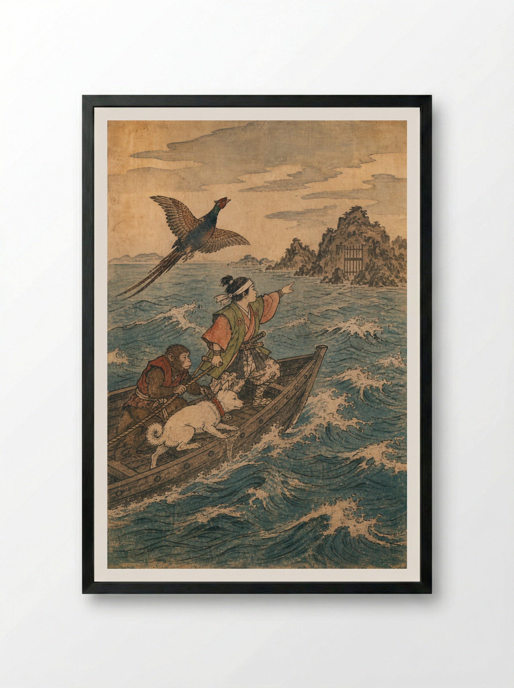 Momotaro and Oni Island: Across to Onigashima - Framed Print Black