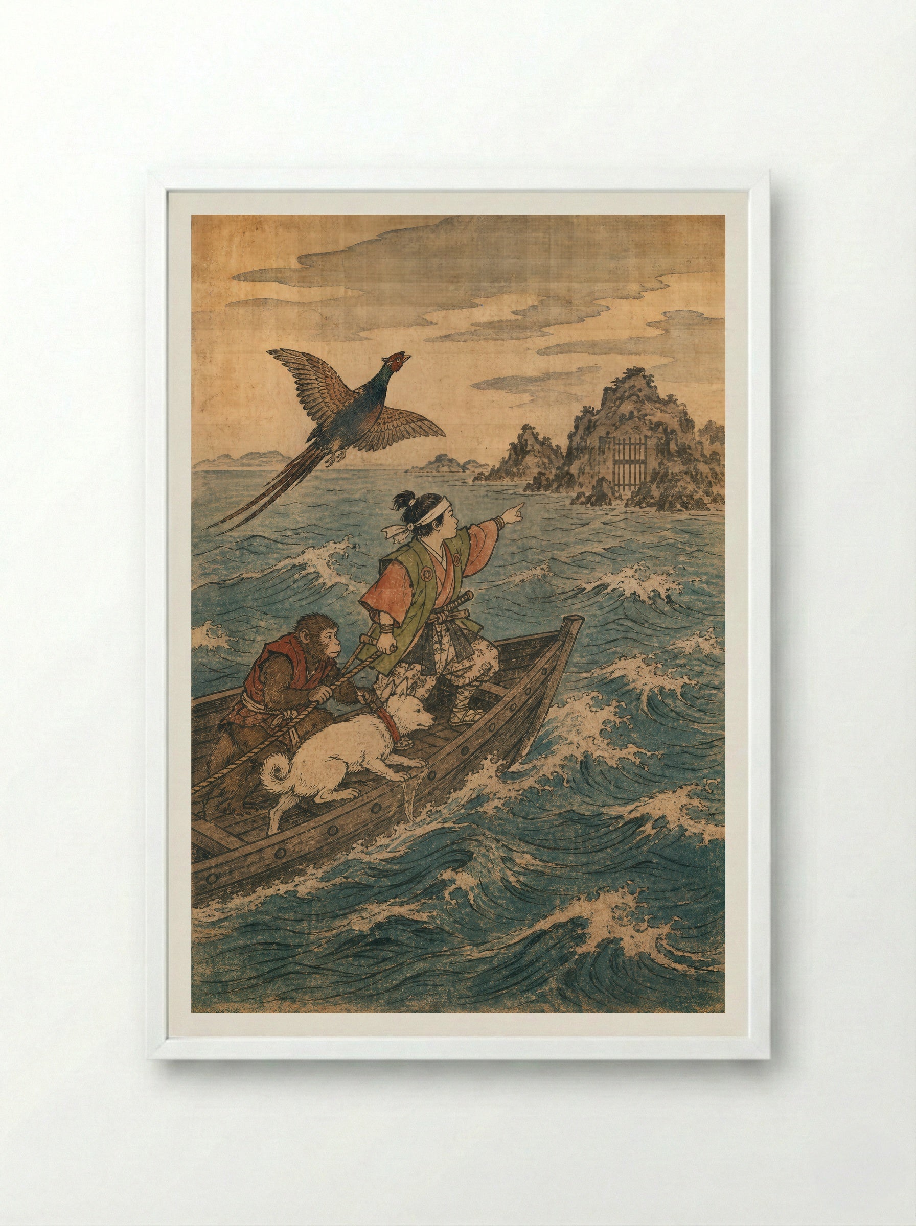 Momotaro and Oni Island: Across to Onigashima - Framed Print White