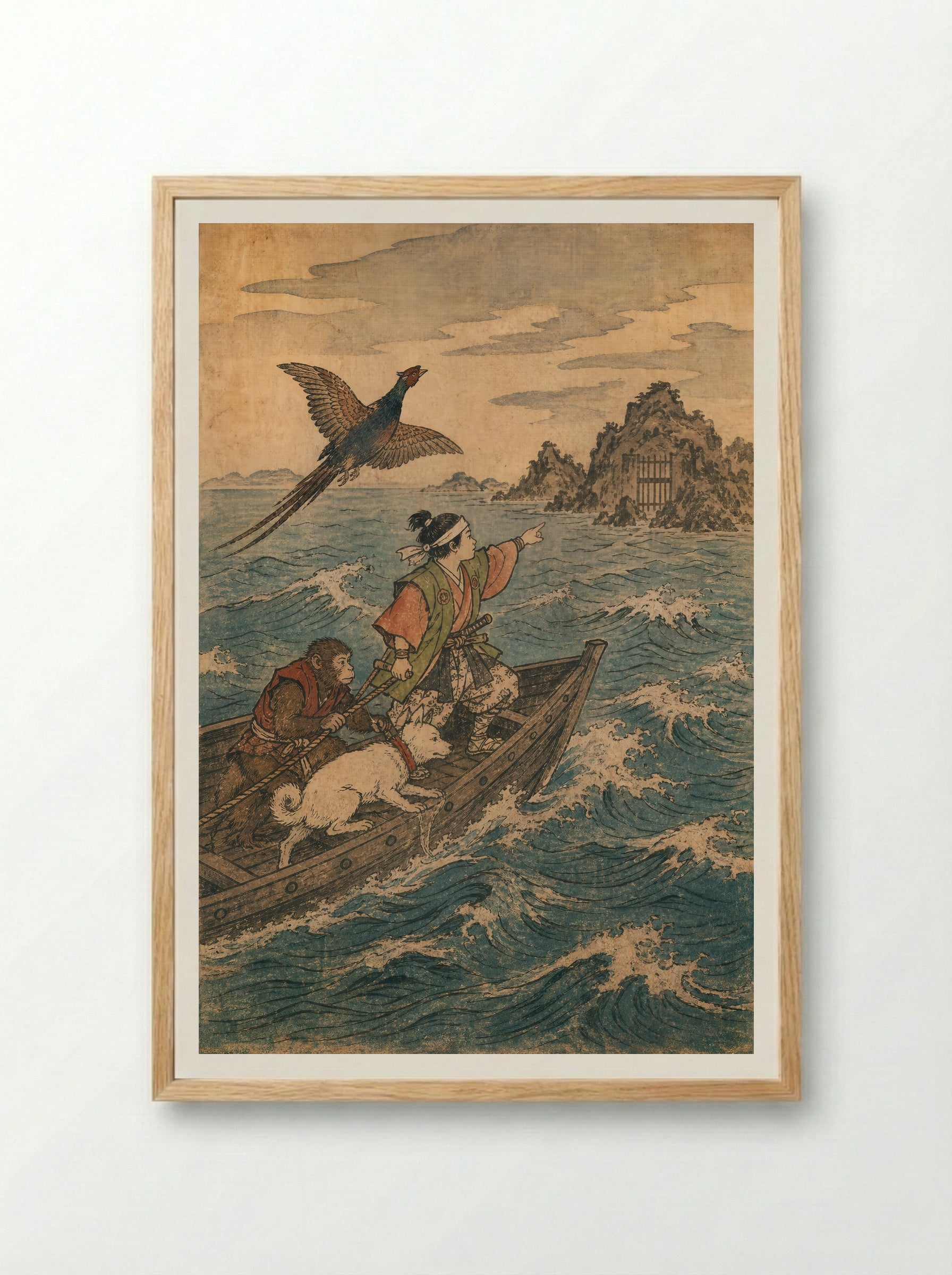 Momotaro and Oni Island: Across to Onigashima - Framed Print Wood