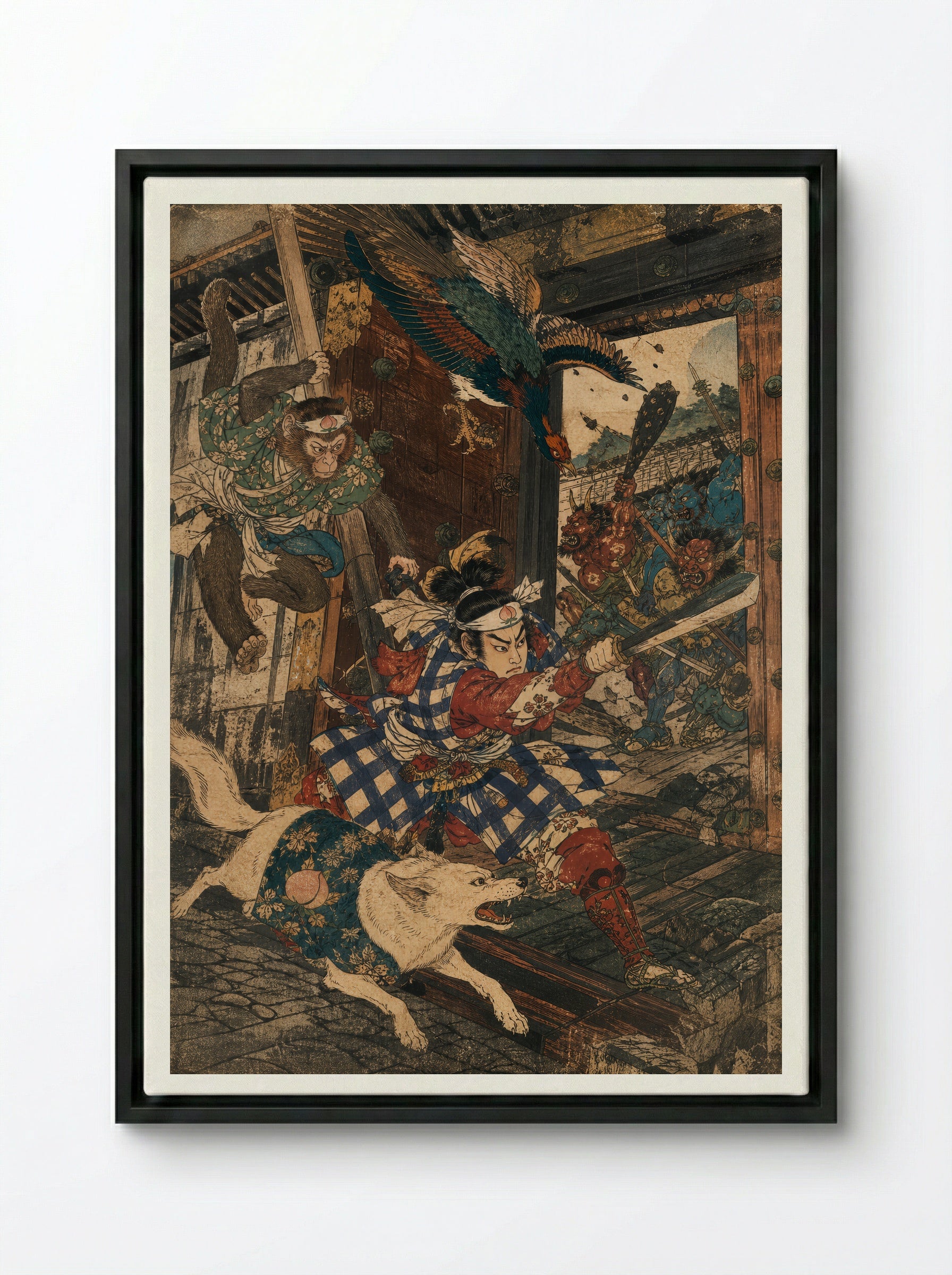 Momotaro and Oni Island: The Gate Gives Way - Framed Canvas Black