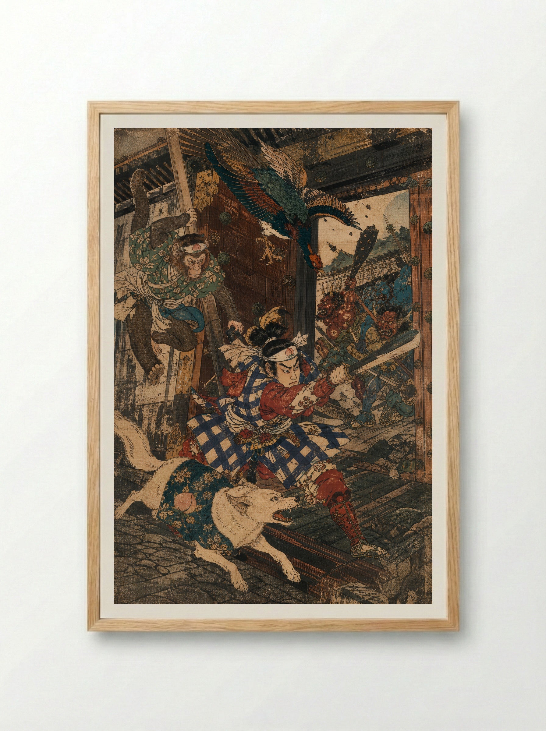 Momotaro and Oni Island: The Gate Gives Way - Framed Print Wood
