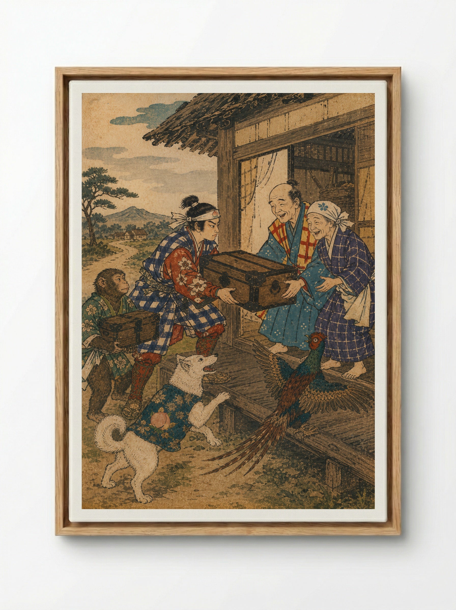 Momotaro and Oni Island: The Treasures Come Home - Framed Canvas Wood