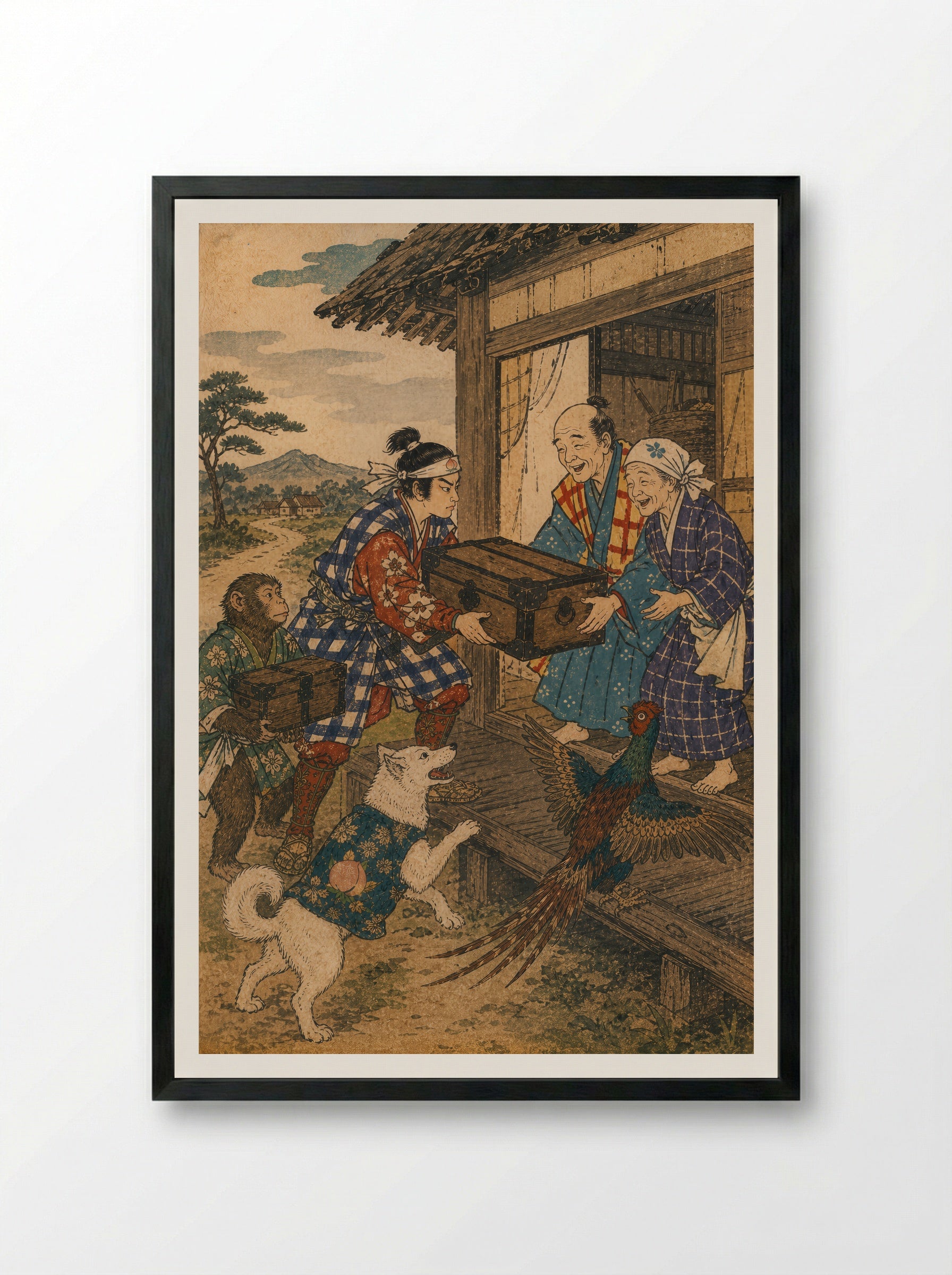 Momotaro and Oni Island: The Treasures Come Home - Framed Print Black