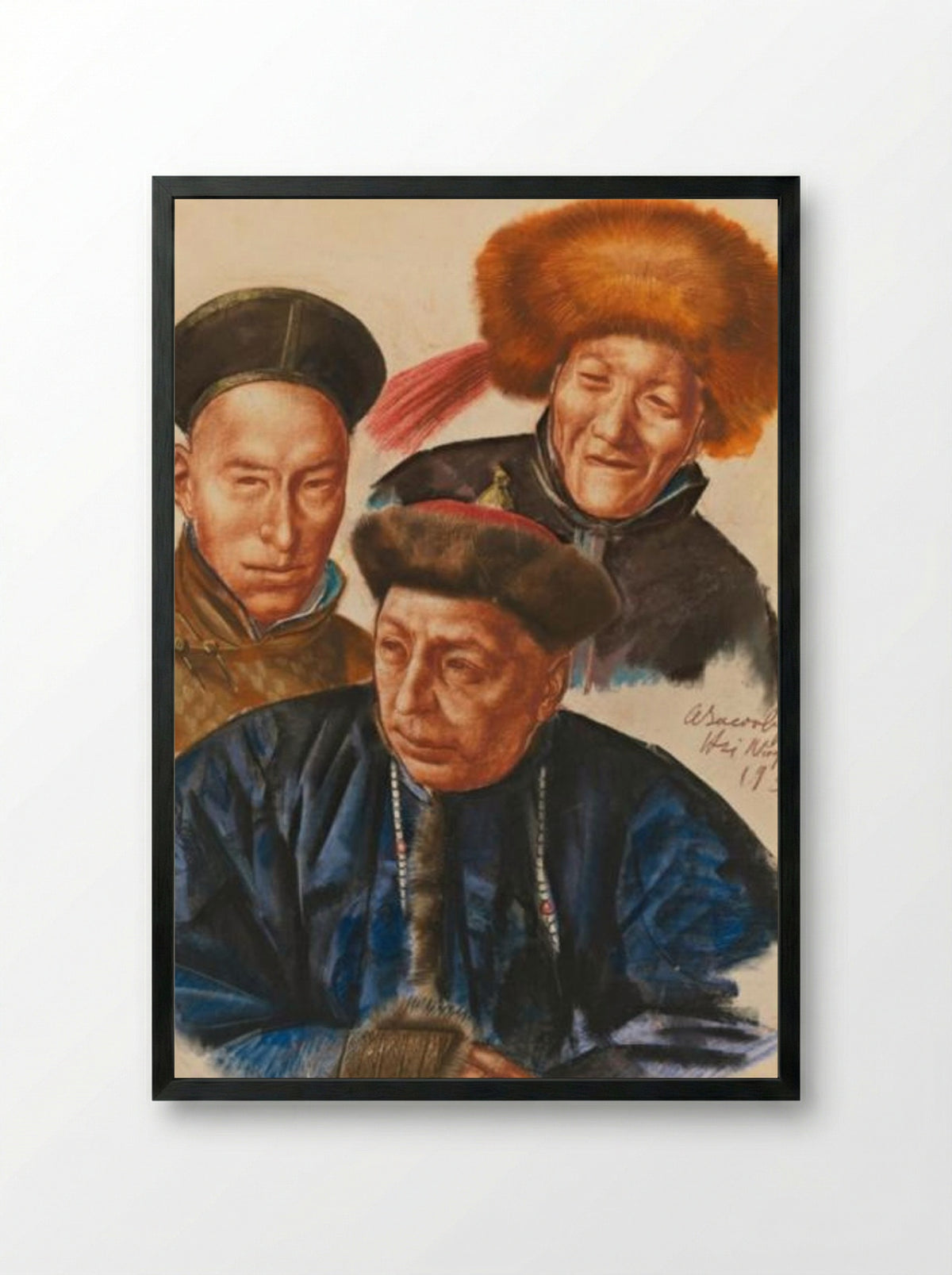 Mongolian Chiefs - Alexandre Jacovleff - Framed Print Black