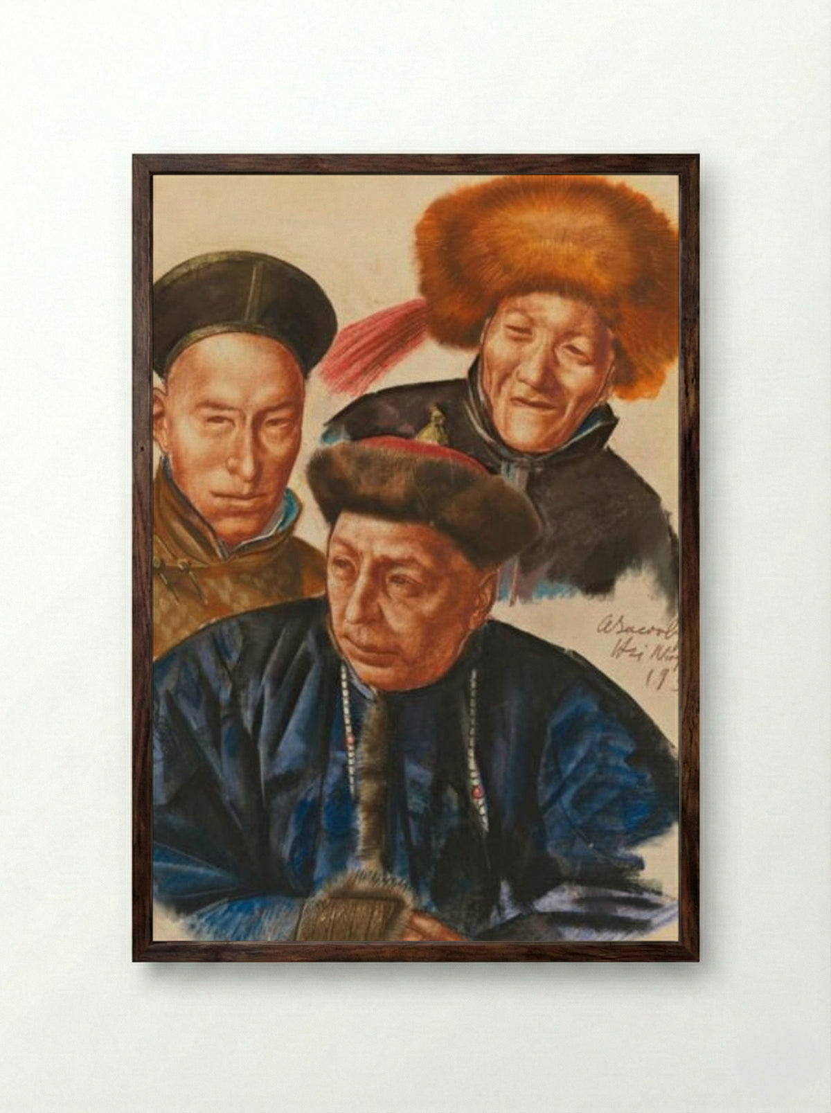 Mongolian Chiefs - Alexandre Jacovleff - Framed Print Dark Wood