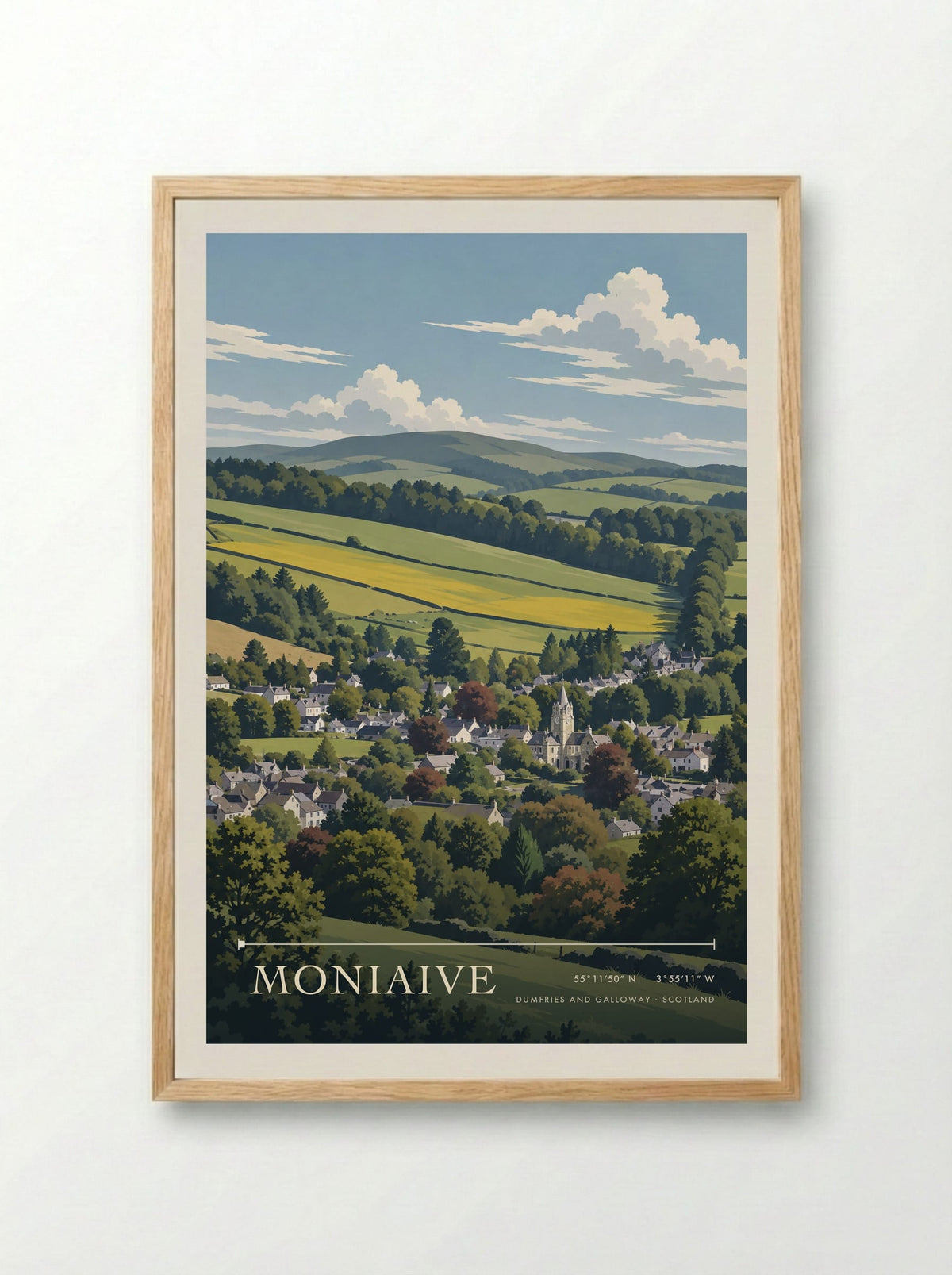Moniaive, Dumfries and Galloway | Travel Poster - Framed Print Wood