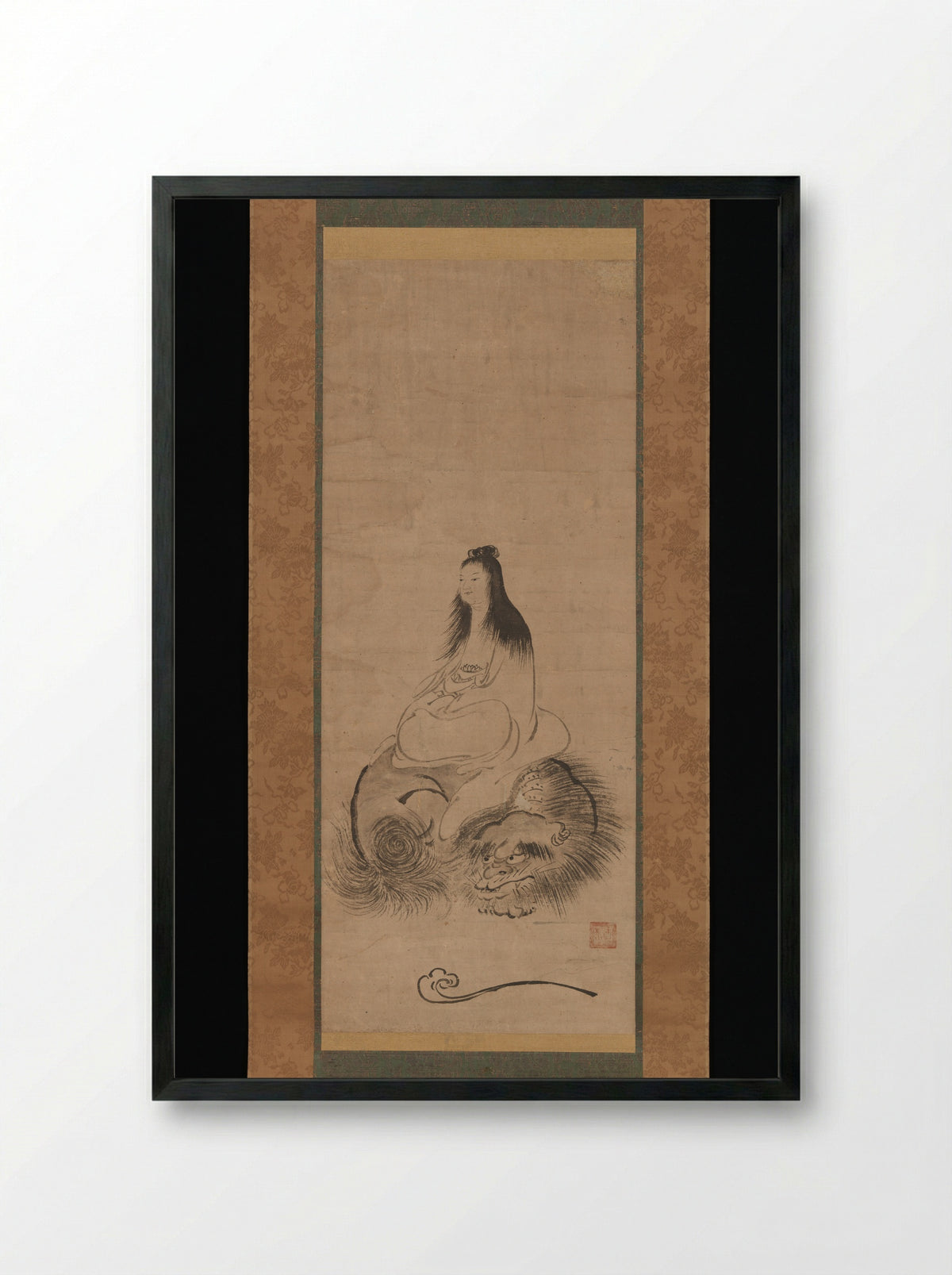 Monju on a Lion - Shūsei - Framed Print Black