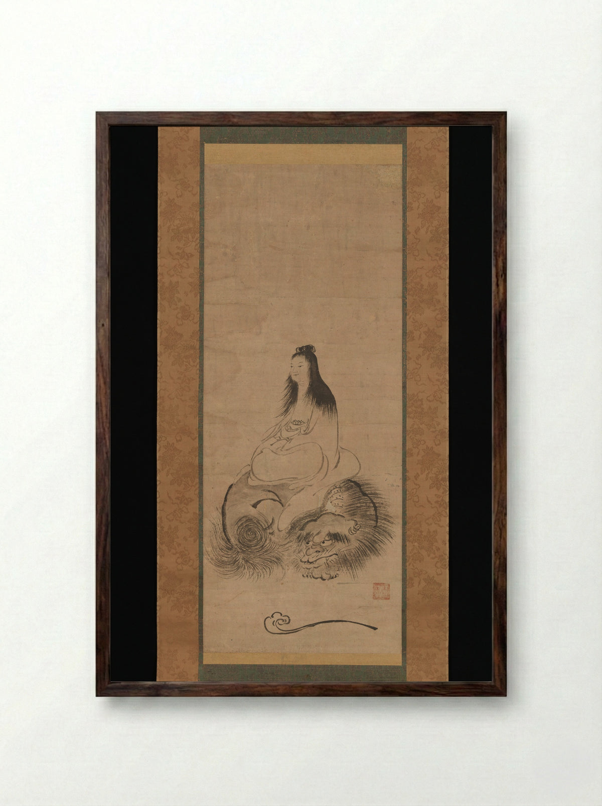 Monju on a Lion - Shūsei - Framed Print Dark Wood