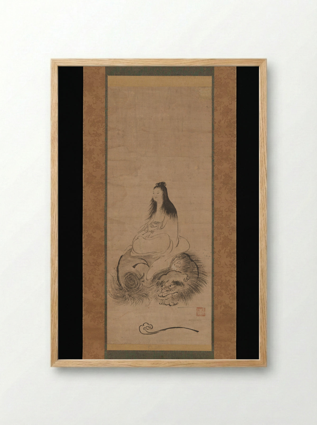 Monju on a Lion - Shūsei - Framed Print Wood