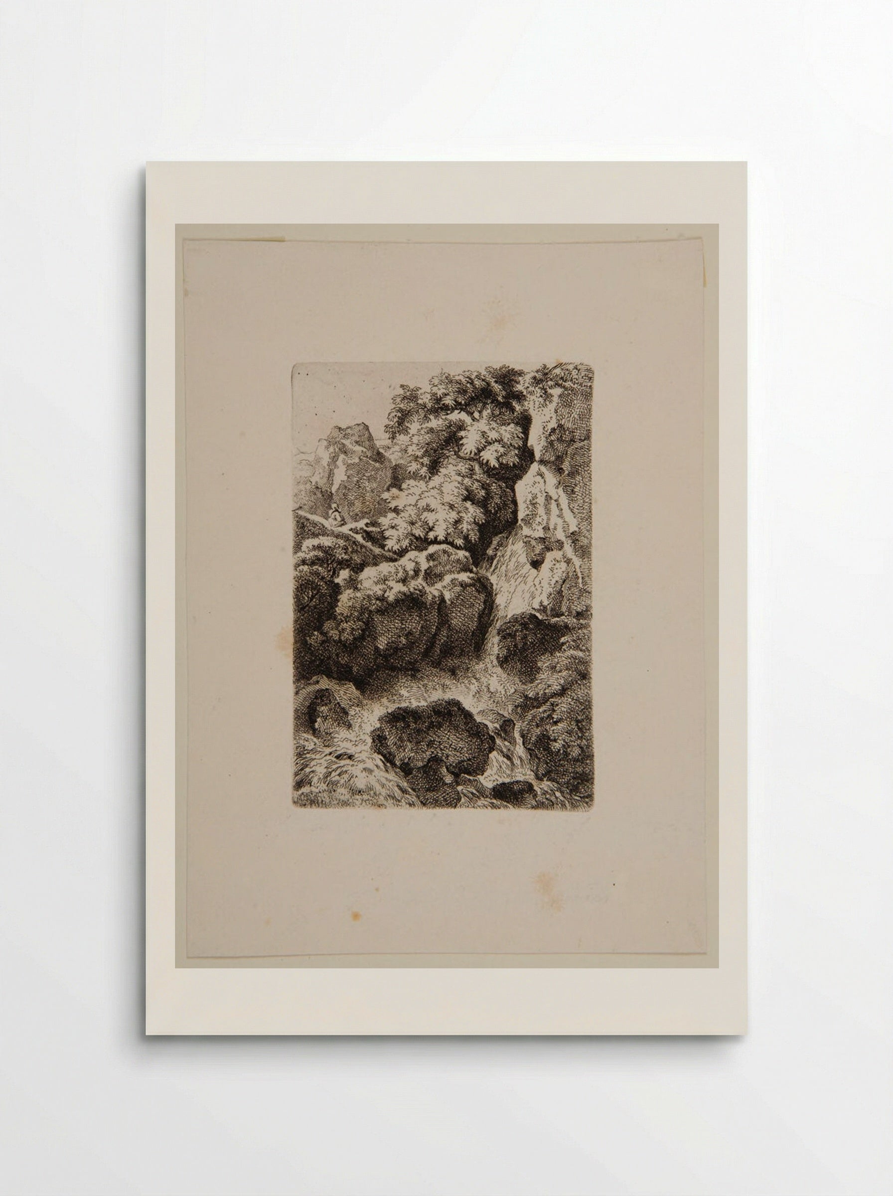 Monk Sitting on a Hill Above a Cascade - Ferdinand Kobell - Poster