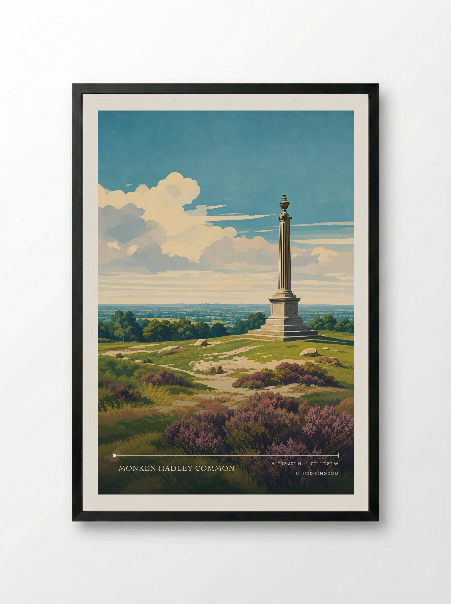 Monken Hadley Common United Kingdom Travel Poster - Framed Print Black