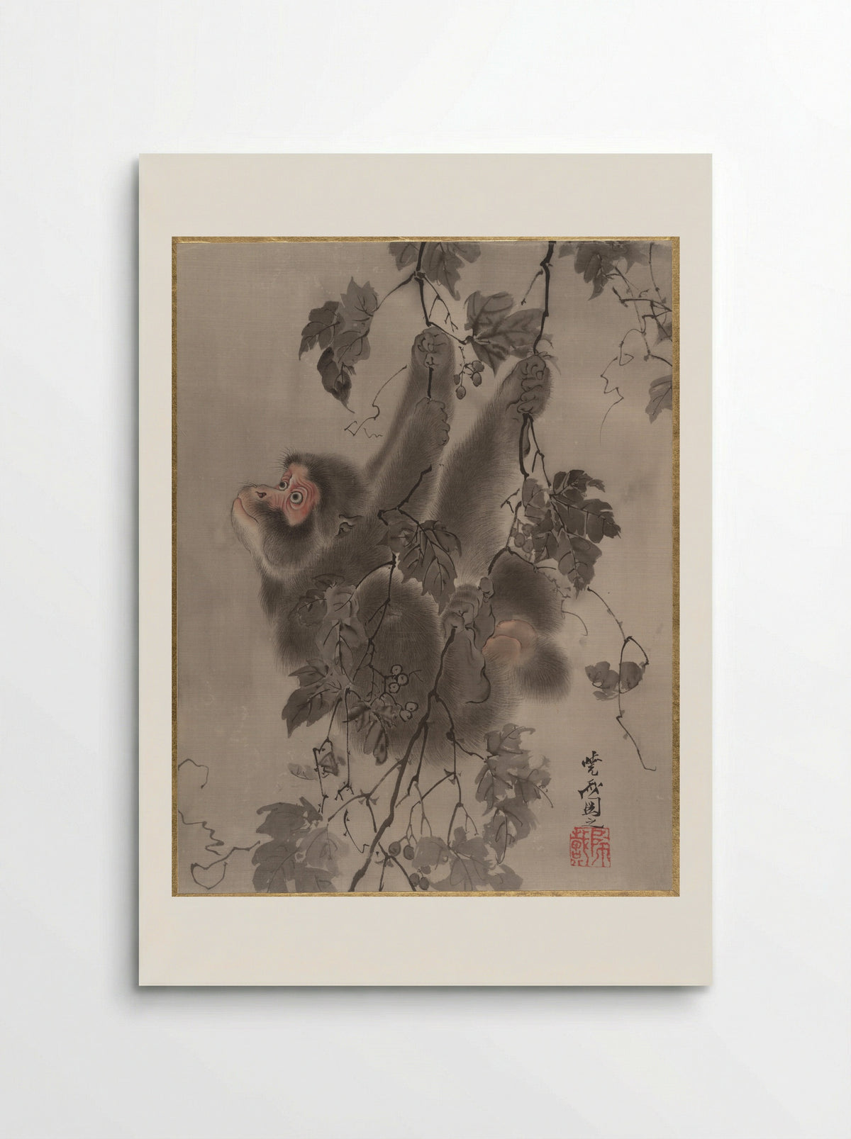 Monkey Hanging from Grapevines - Kawanabe Kyōsai - Poster
