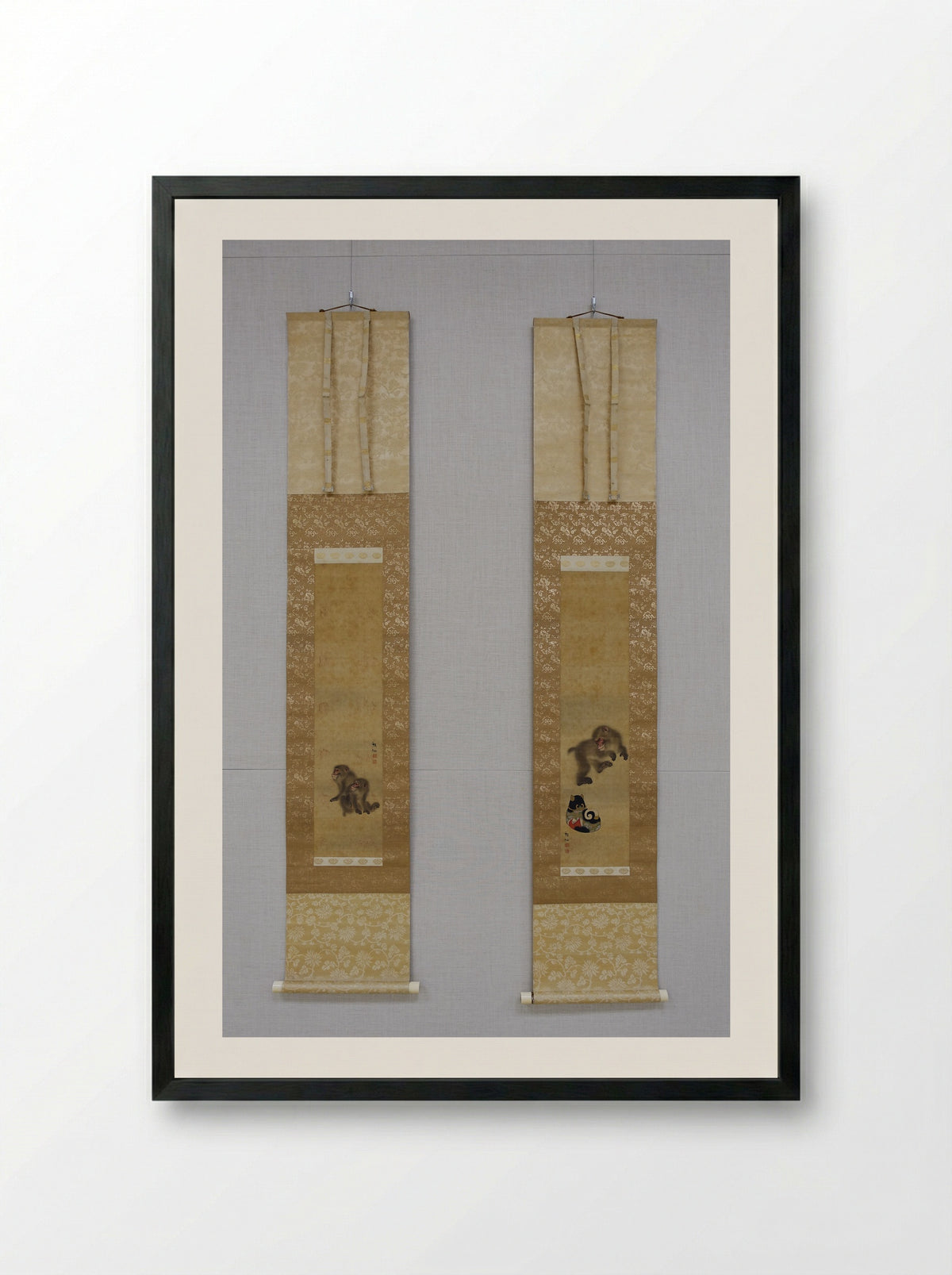 Monkey (Pair of Hanging Scrolls) - Mori Sosen - Framed Print Black
