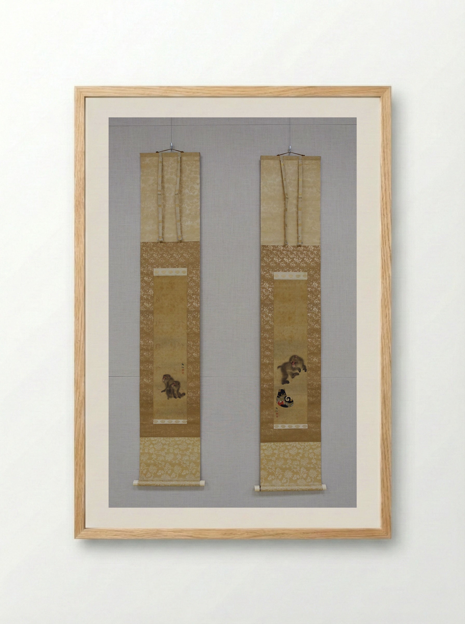 Monkey (Pair of Hanging Scrolls) - Mori Sosen - Framed Print Wood