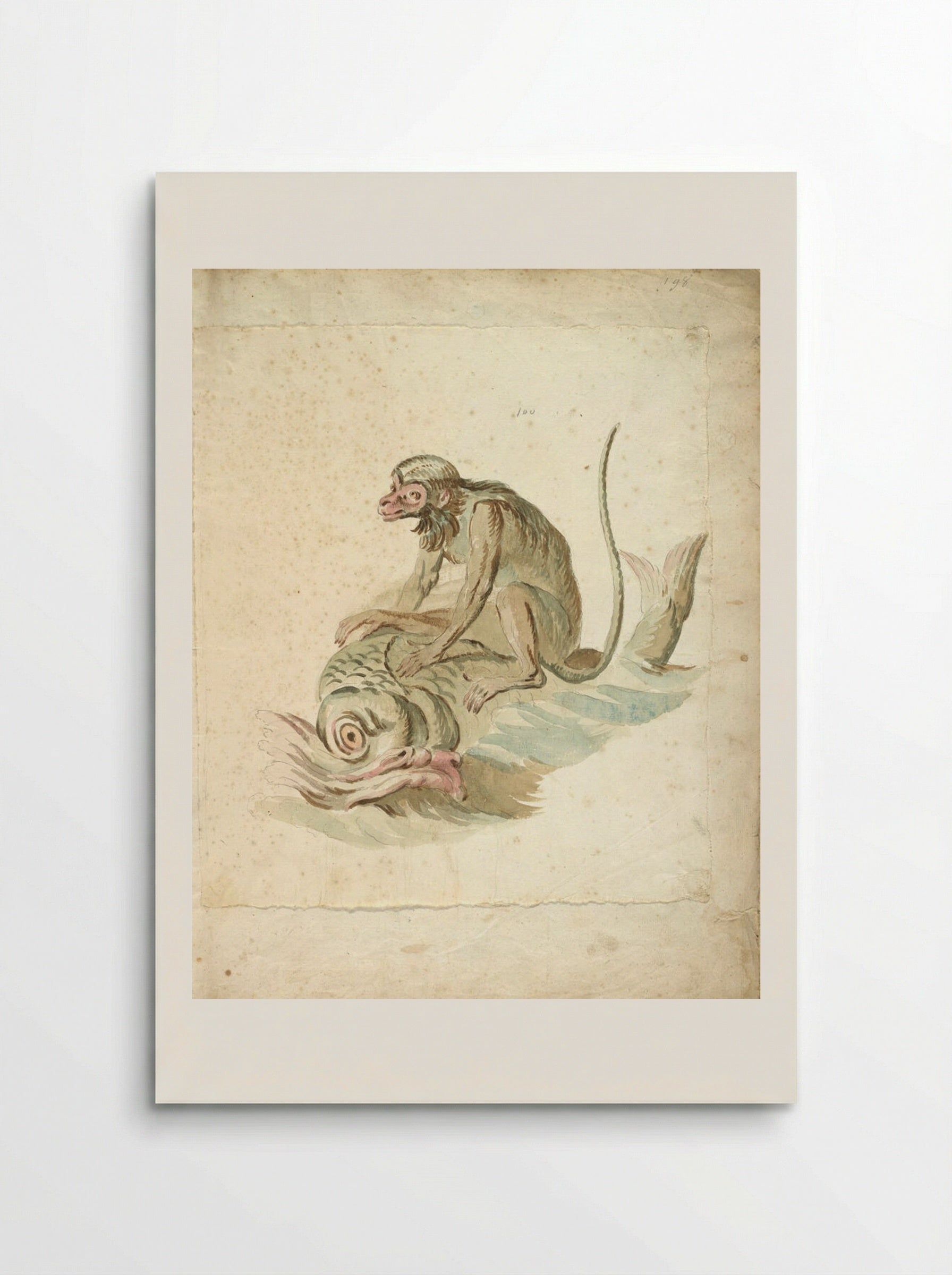 Monkey Riding a Dolphin - Jean-Baptiste Oudry - Poster