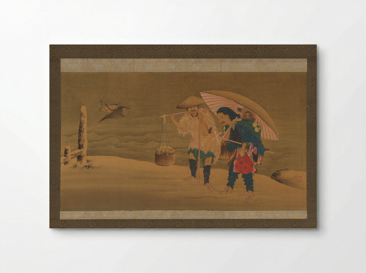 Monkey Showman and Porter in the Snow - Teisai Hokuga - Poster