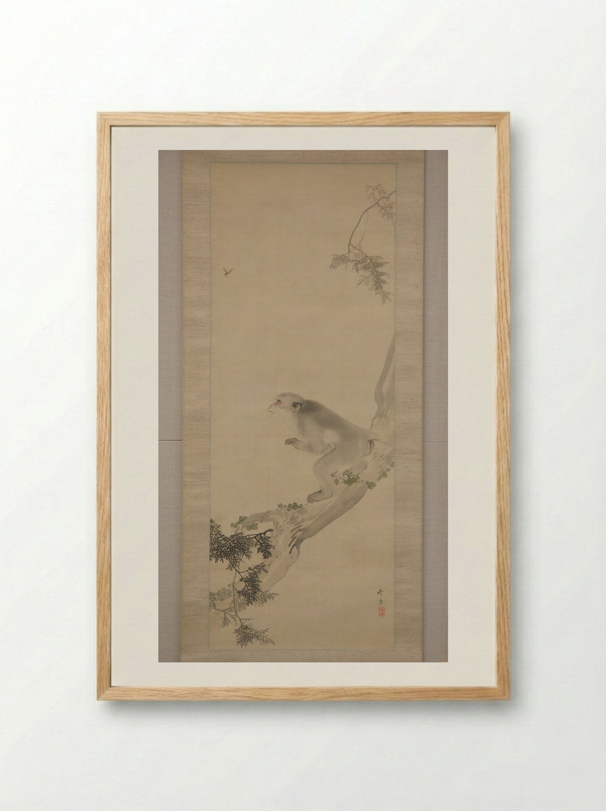 Monkey and Bee - Okamoto Toyohiko - Framed Print Wood