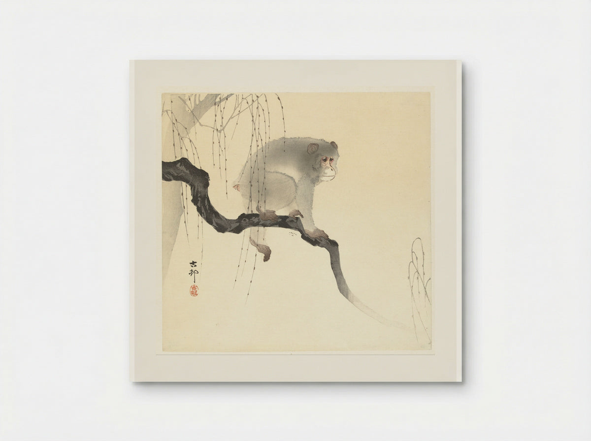 Monkey on a Willow Branch - Matsuki Heikichi - Poster