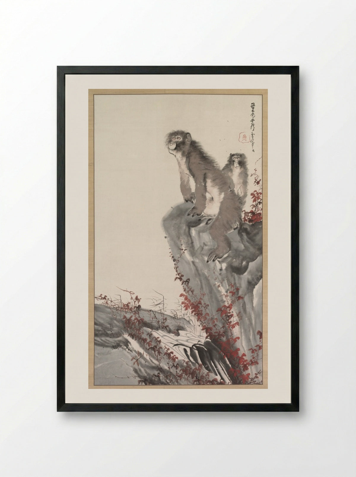 Monkeys by a Stream - Nagasawa Rosetsu - Framed Print Black