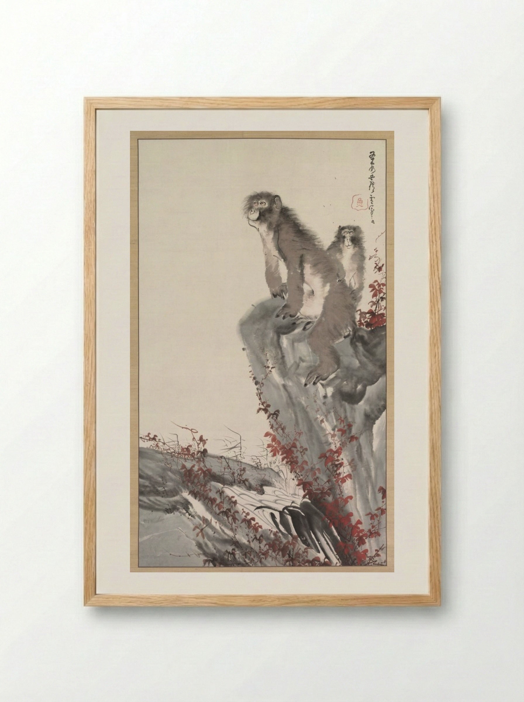 Monkeys by a Stream - Nagasawa Rosetsu - Framed Print Wood