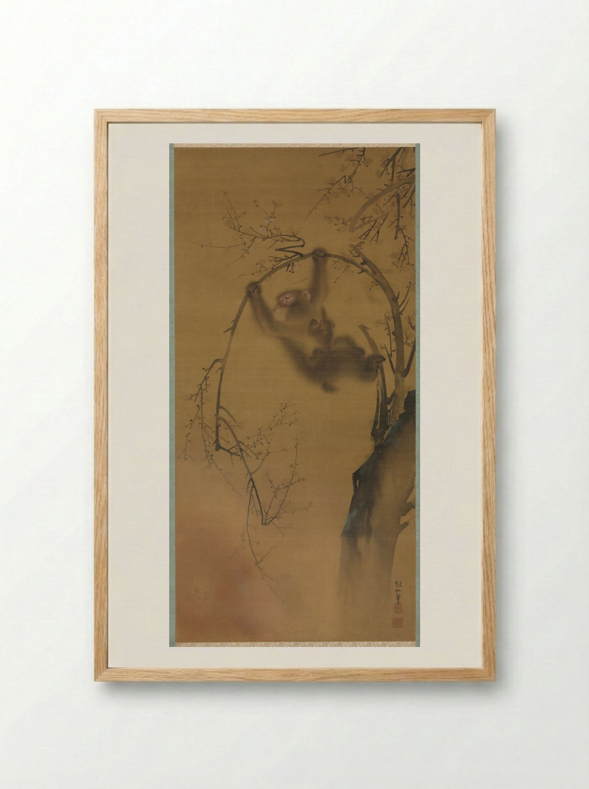 Monkeys in a Cherry Tree - Mori Sosen - Framed Print Wood