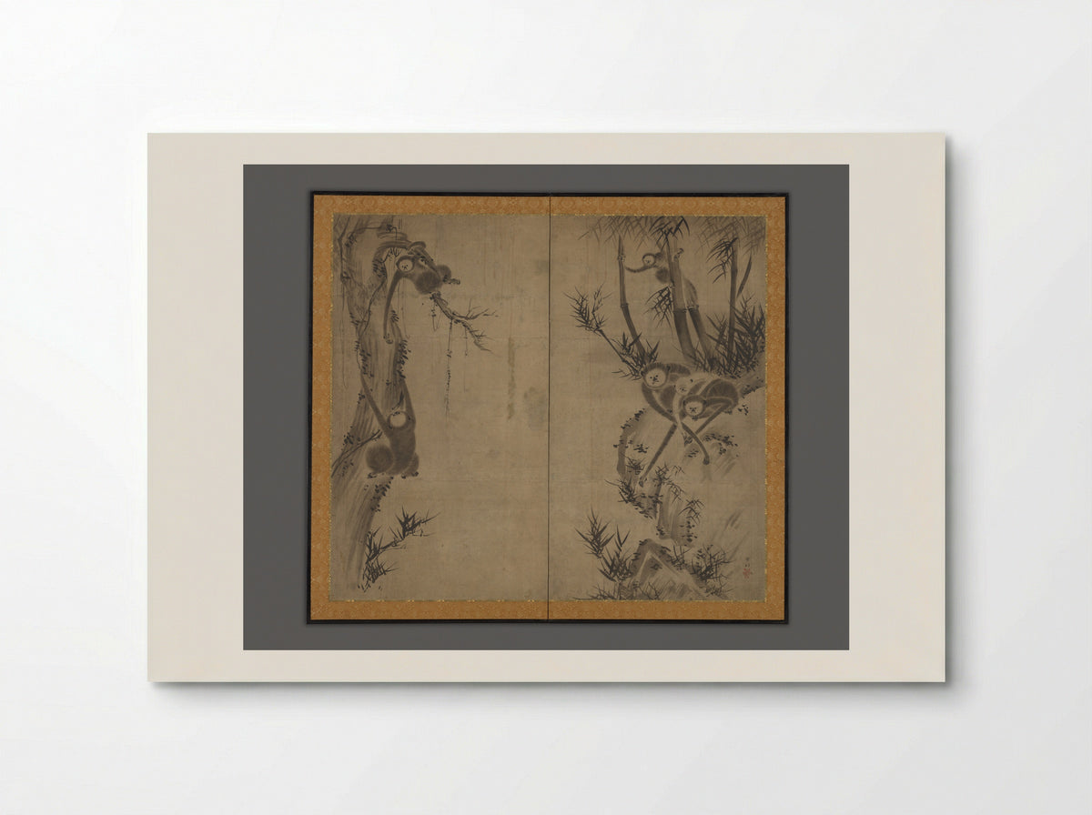 Monkeys on Rocks and Trees - Sesson Shūkei - Poster