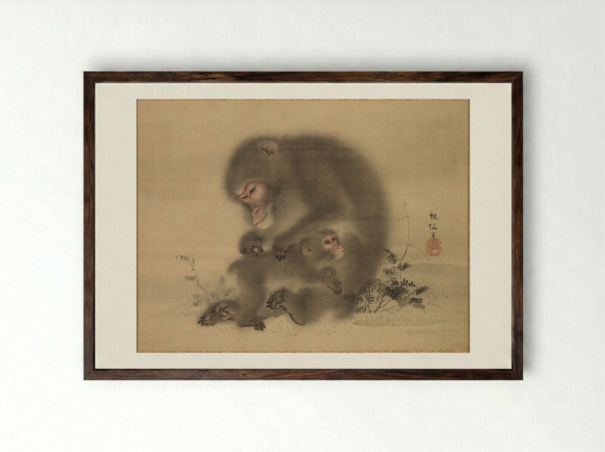 Monkeys - Mori Sosen - Framed Print Dark Wood