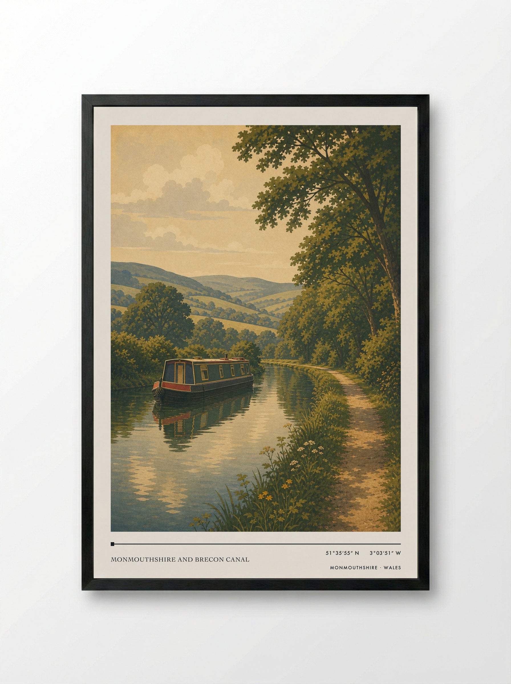 Monmouthshire and Brecon Canal Wales Travel Poster - Framed Print Black