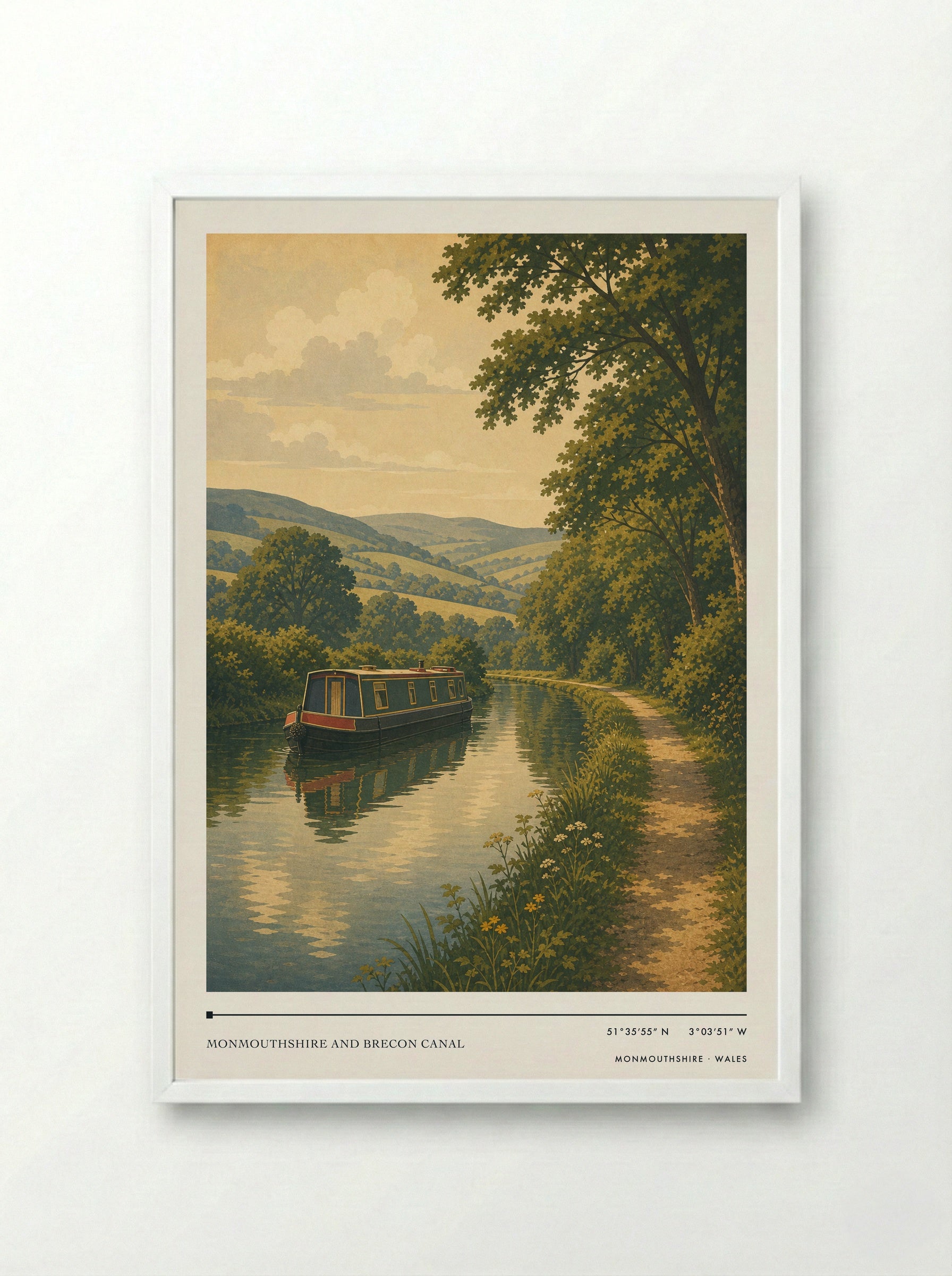 Monmouthshire and Brecon Canal Wales Travel Poster - Framed Print White