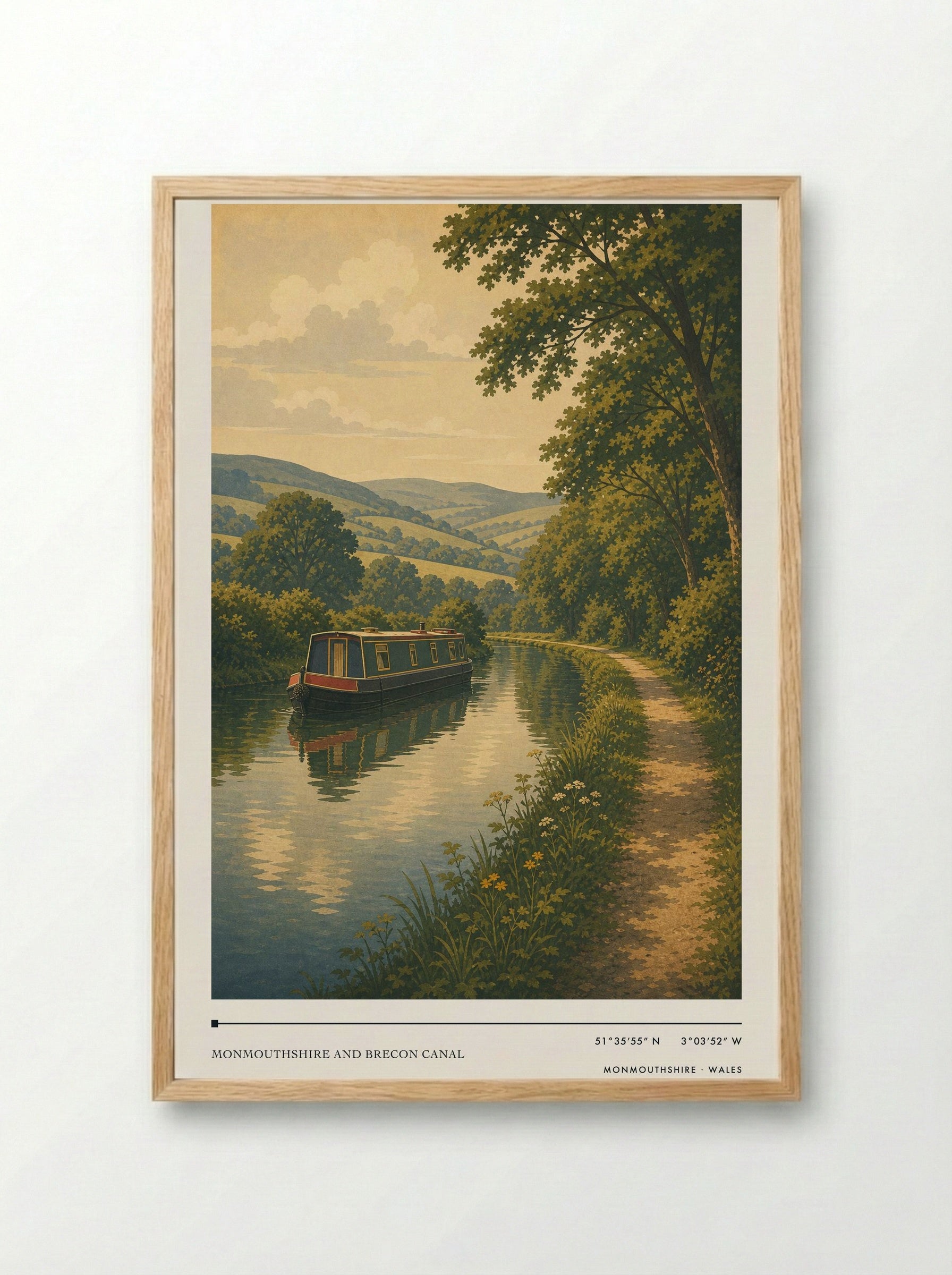 Monmouthshire and Brecon Canal Wales Travel Poster - Framed Print Wood