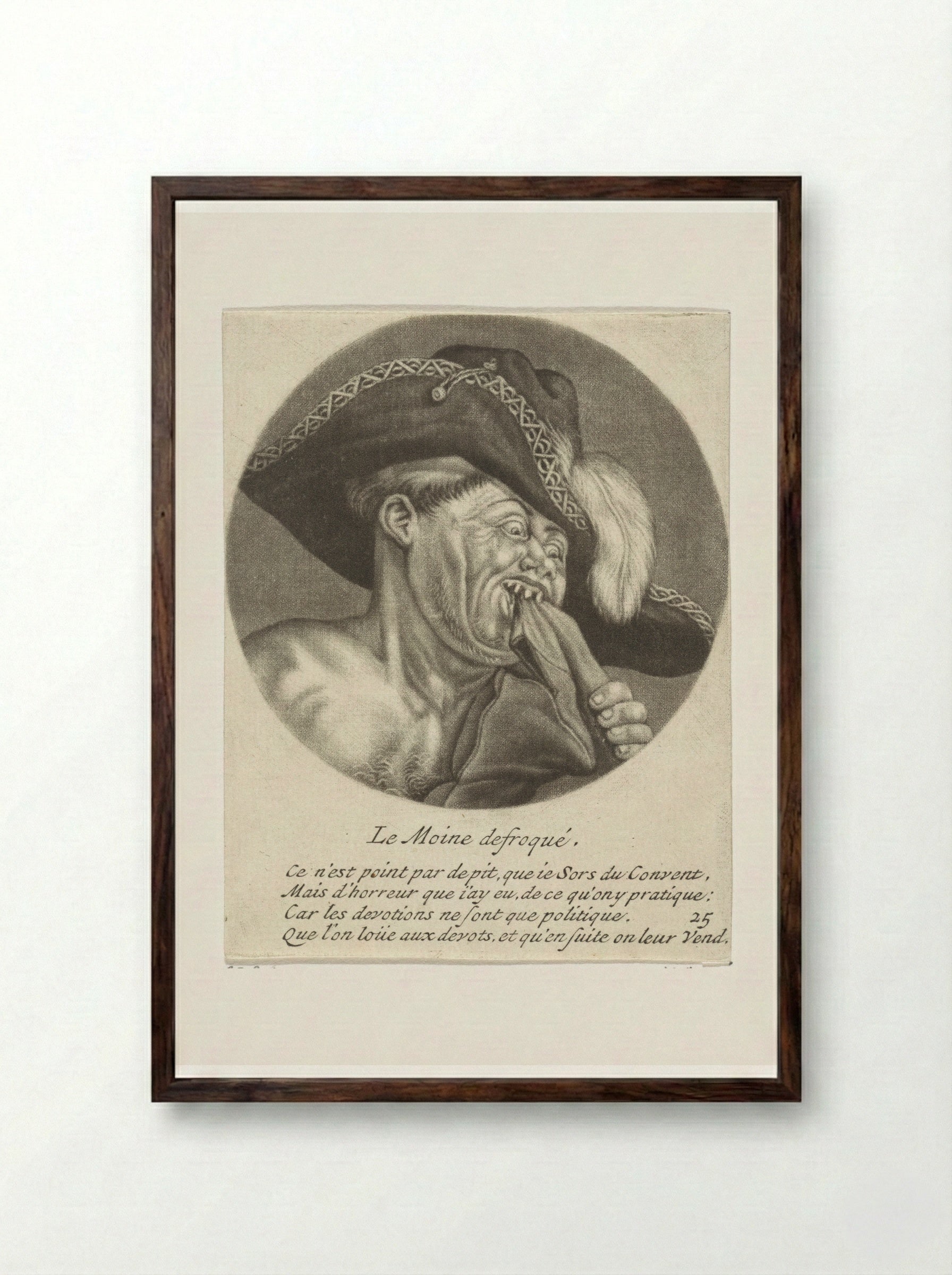 Monnik met een gevederde hoed - Jacob Gole - Framed Print Dark Wood