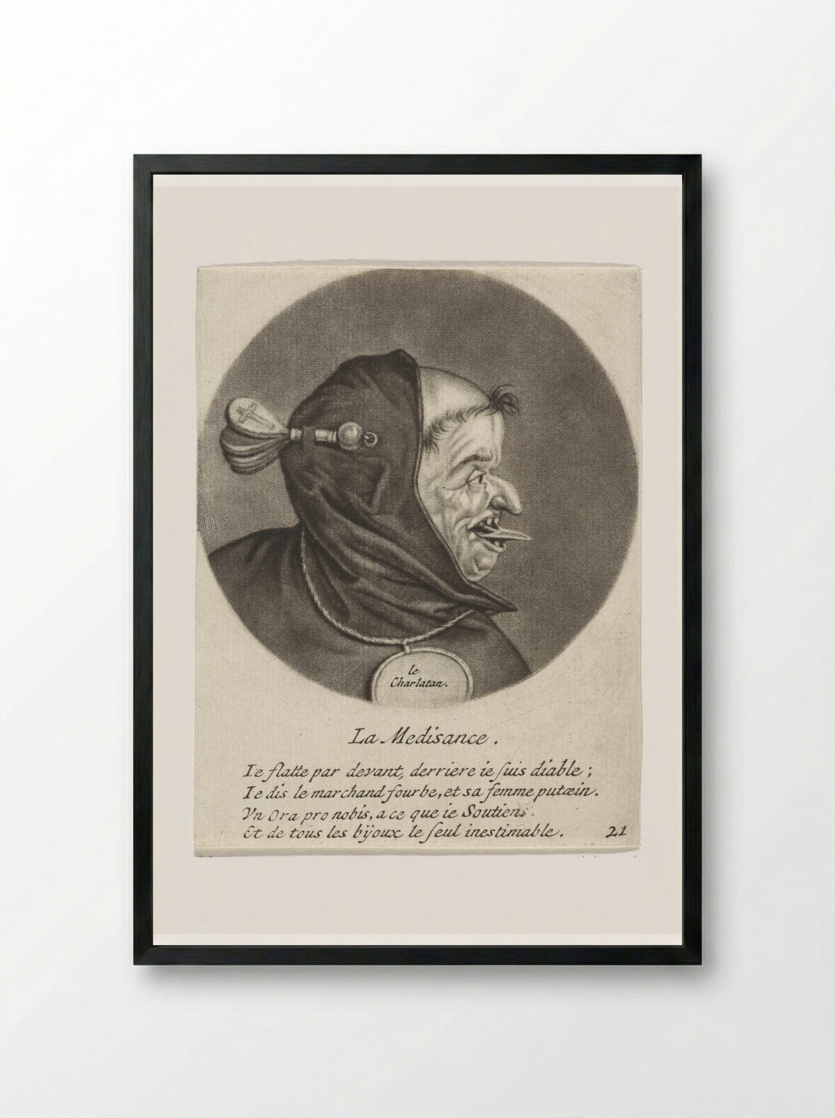 Monnik met uitgestoken tong (La Médisance) - Jacob Gole - Framed Print Black