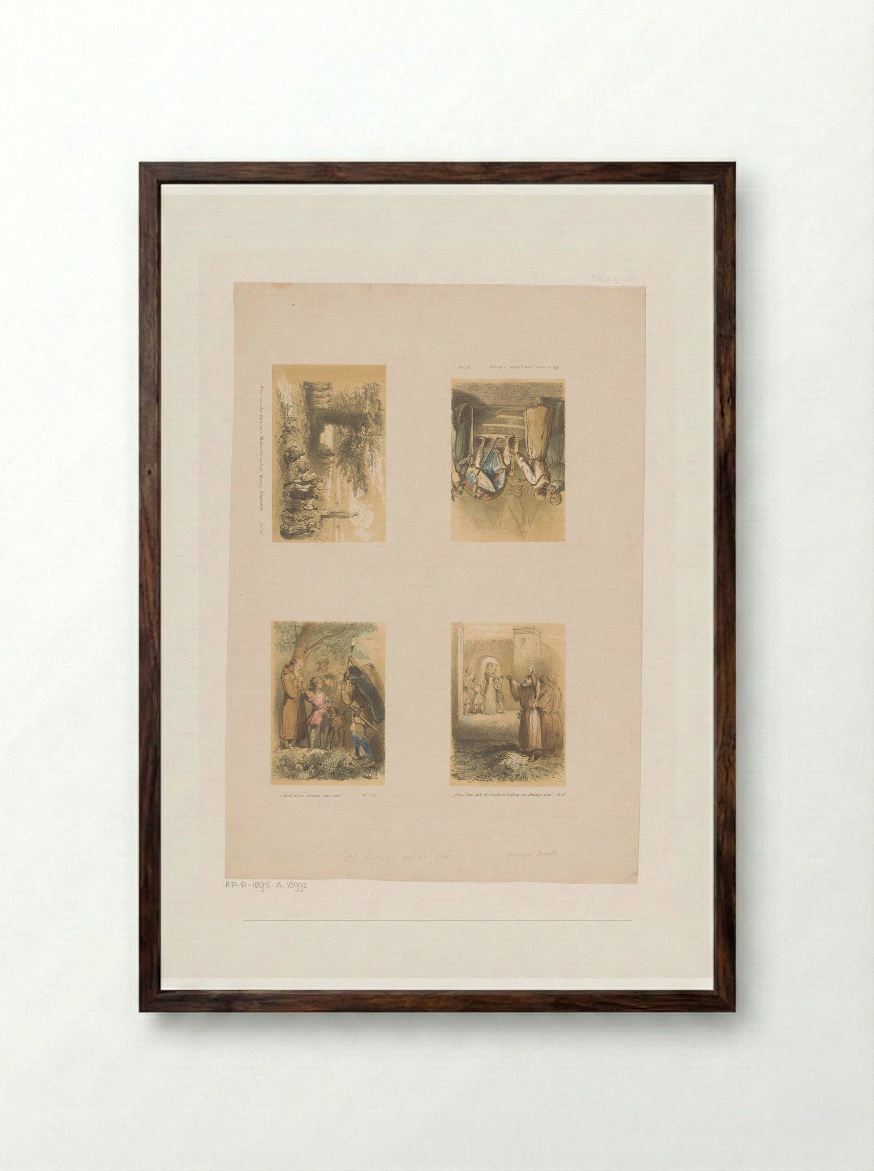 Monniken, een koning en figuren in landschappen - Charles Rochussen - Framed Print Dark Wood