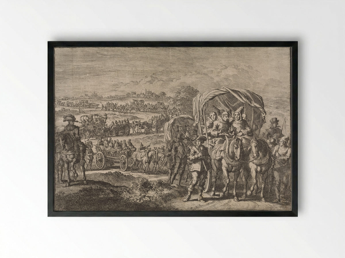 Monniken uit Noord-Brabant vluchten naar Antwerpen, 1637 - Johann David Zunner - Framed Print Black