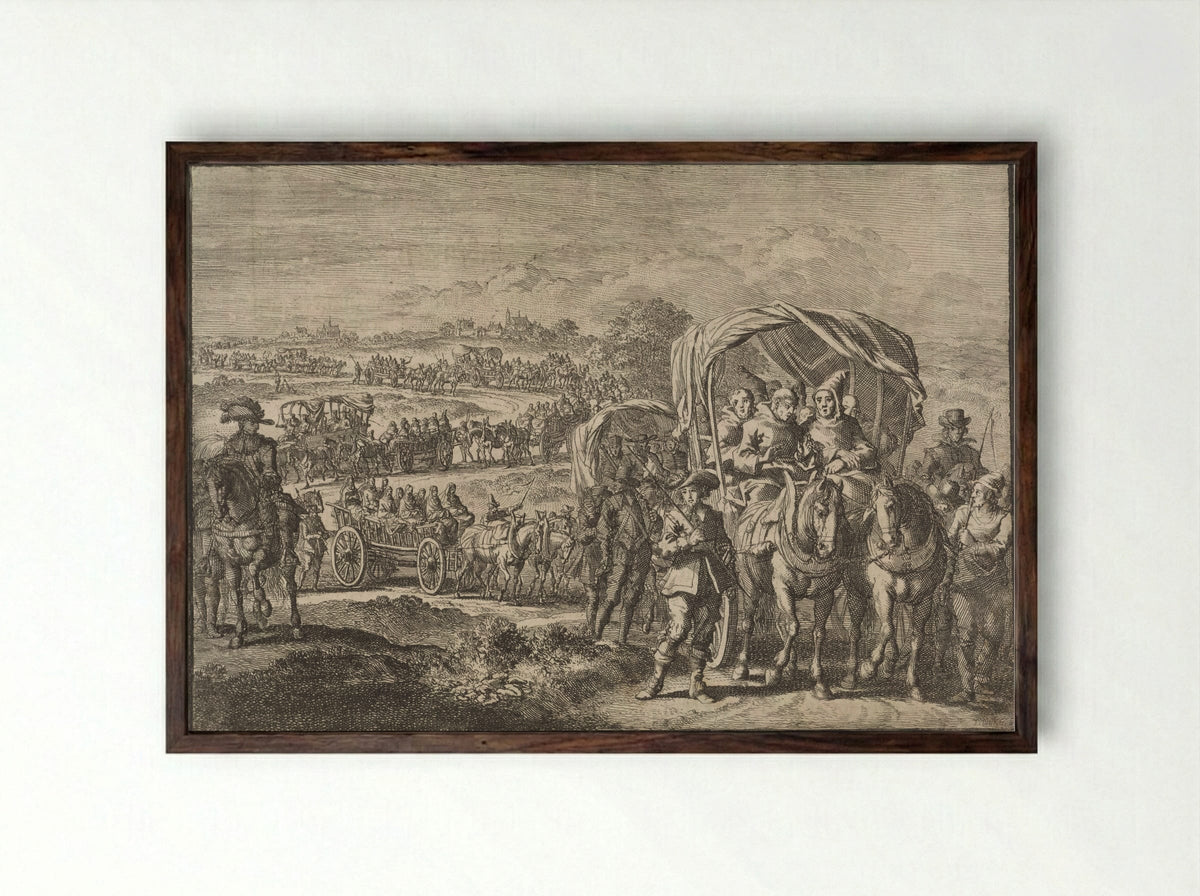 Monniken uit Noord-Brabant vluchten naar Antwerpen, 1637 - Johann David Zunner - Framed Print Dark Wood