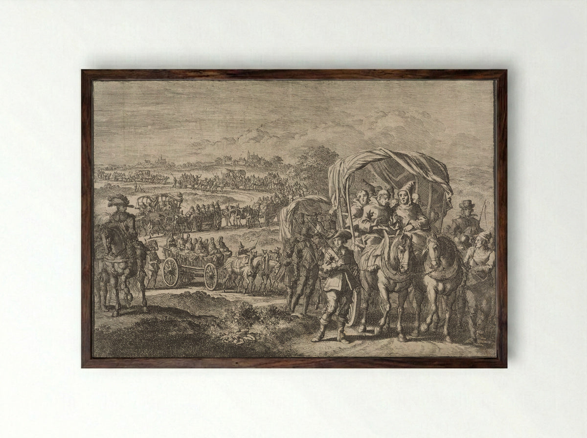 Monniken uit Noord-Brabant vluchten naar Antwerpen, 1637 - Johann David Zunner - Framed Print Dark Wood
