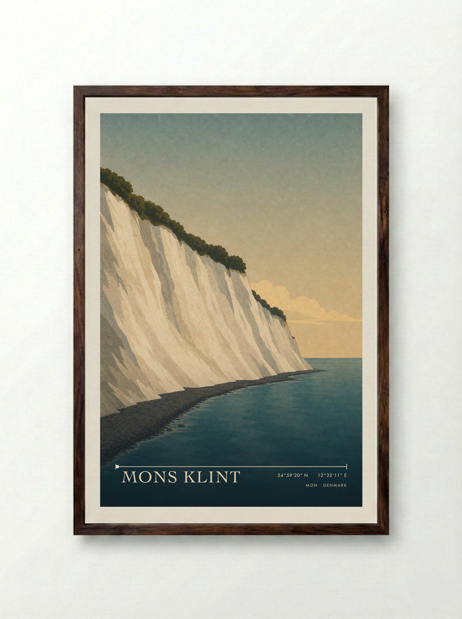 Mons Klint Travel Poster Artwork - Framed Print Dark Wood