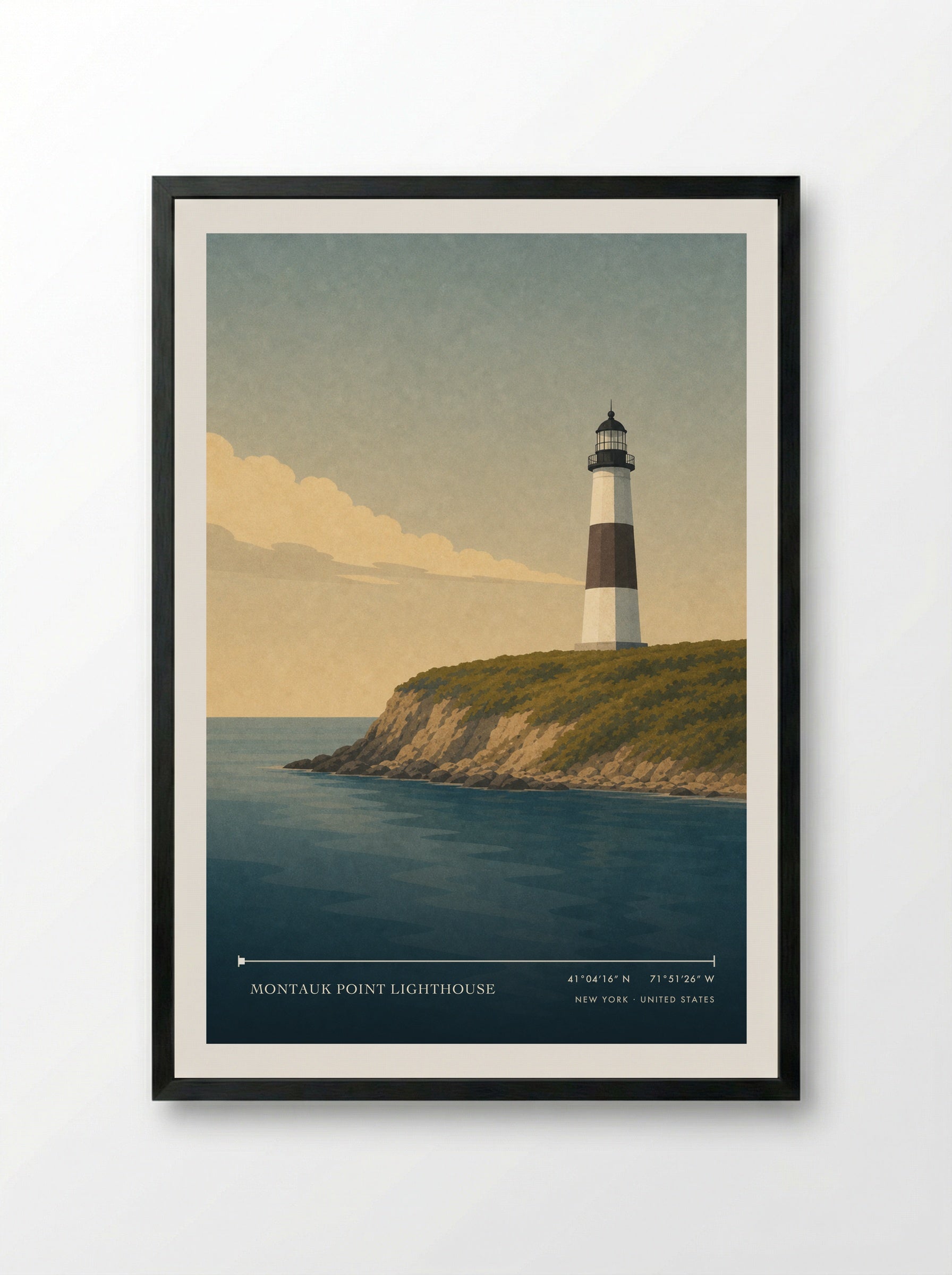Montauk Point Lighthouse Travel Poster Artwork - Framed Print Black
