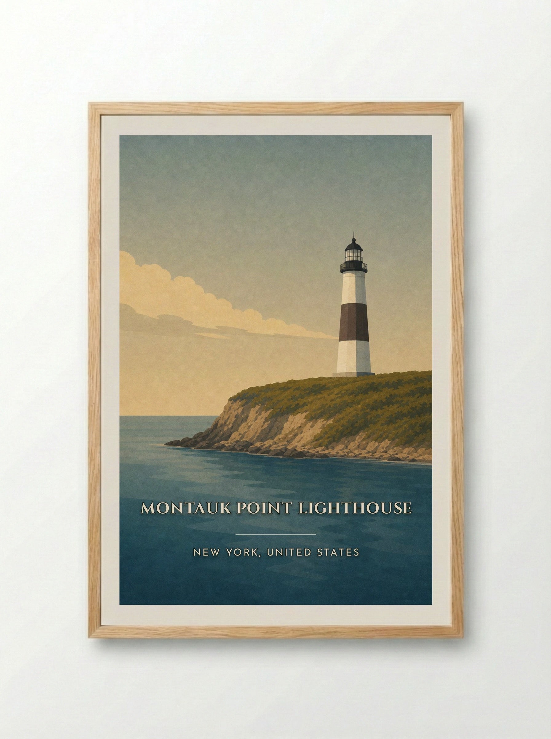Montauk Point Lighthouse Travel Poster Artwork - Framed Print Wood