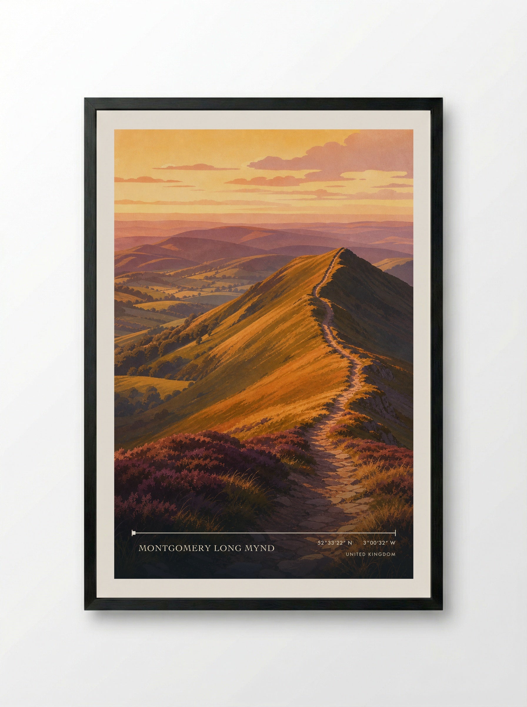 Montgomery Long Mynd United Kingdom Travel Poster - Framed Print Black