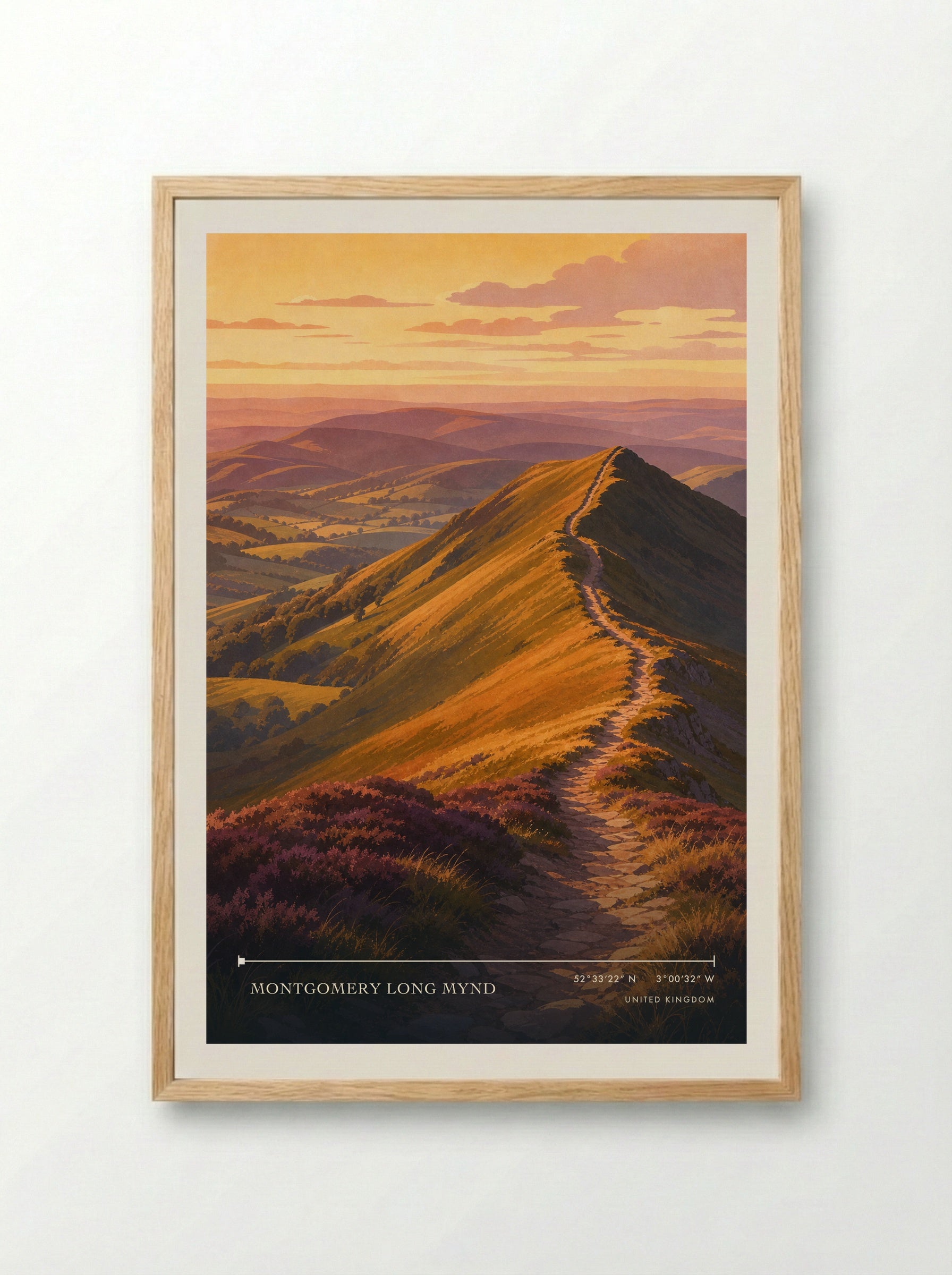 Montgomery Long Mynd United Kingdom Travel Poster - Framed Print Wood