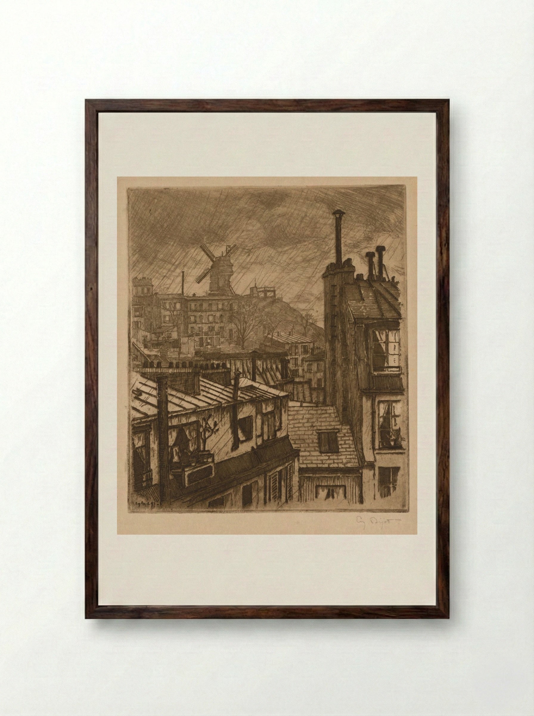 Montmartre, le Moulin de la Gallette - Eugène Bejot - Framed Print Dark Wood