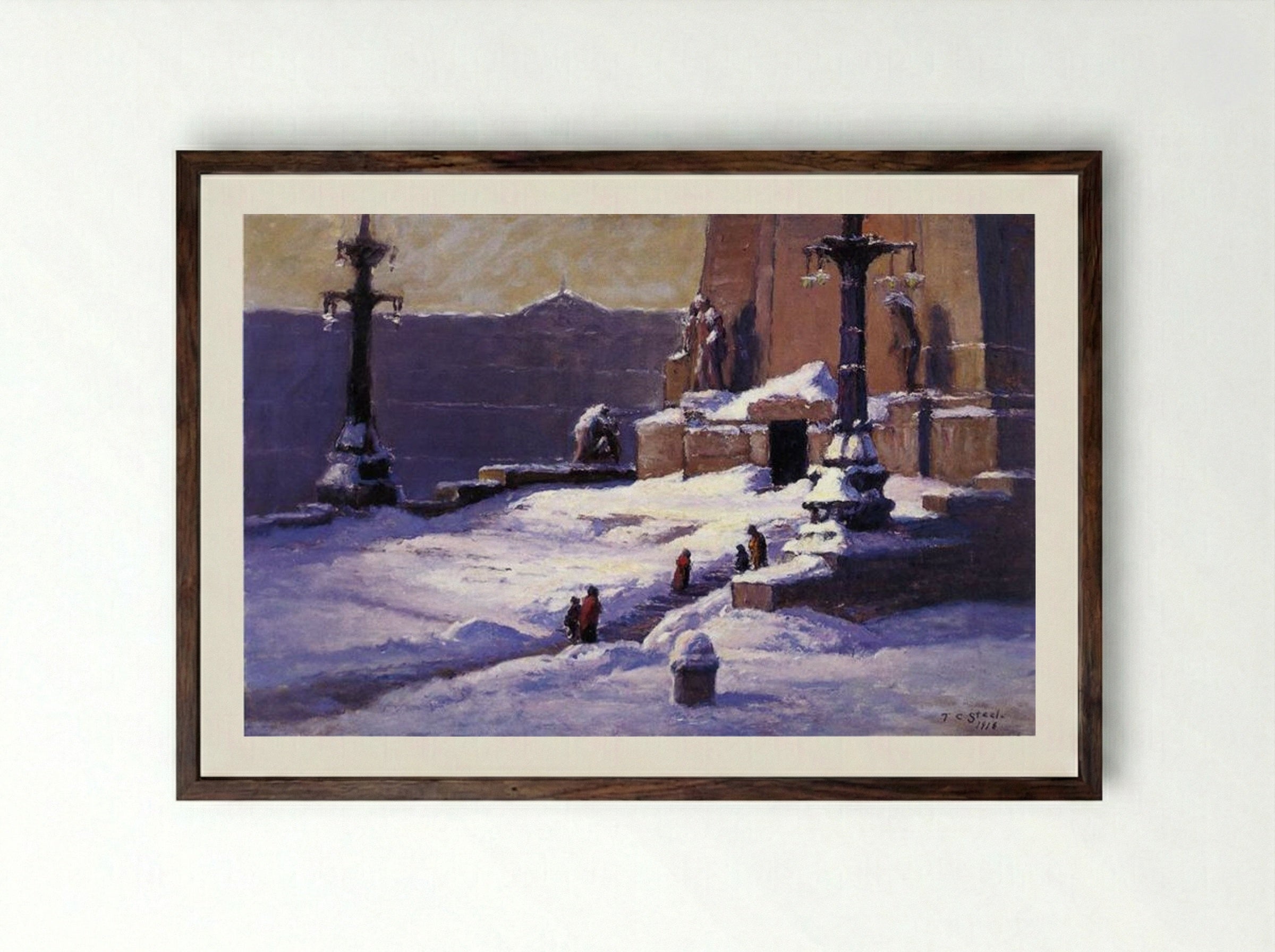 Monument in the Snow - T. C. Steele - Framed Print Dark Wood