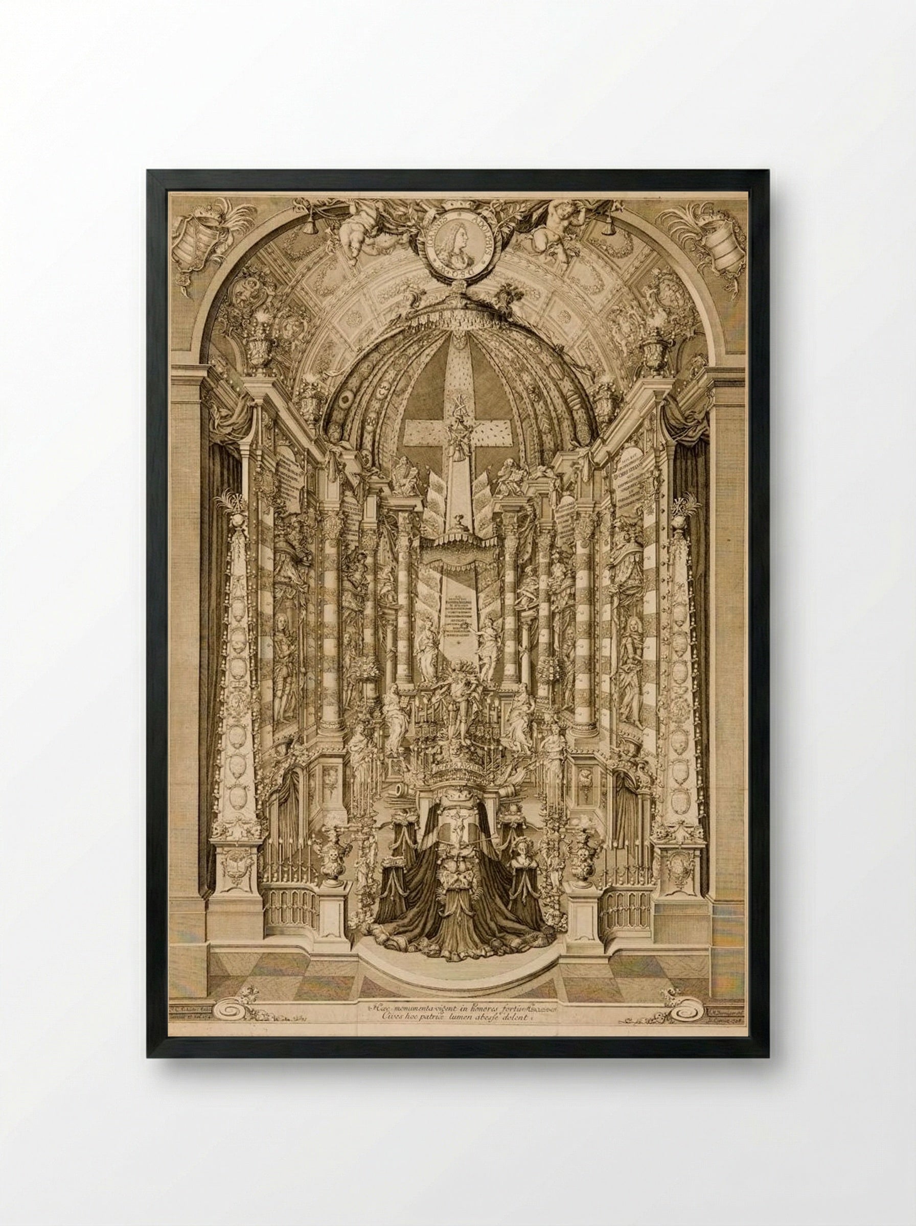 Monument to Johann Adolphus, Duke of Saxe-Weissenfels - Johann Martin Bernigeroth - Framed Print Black
