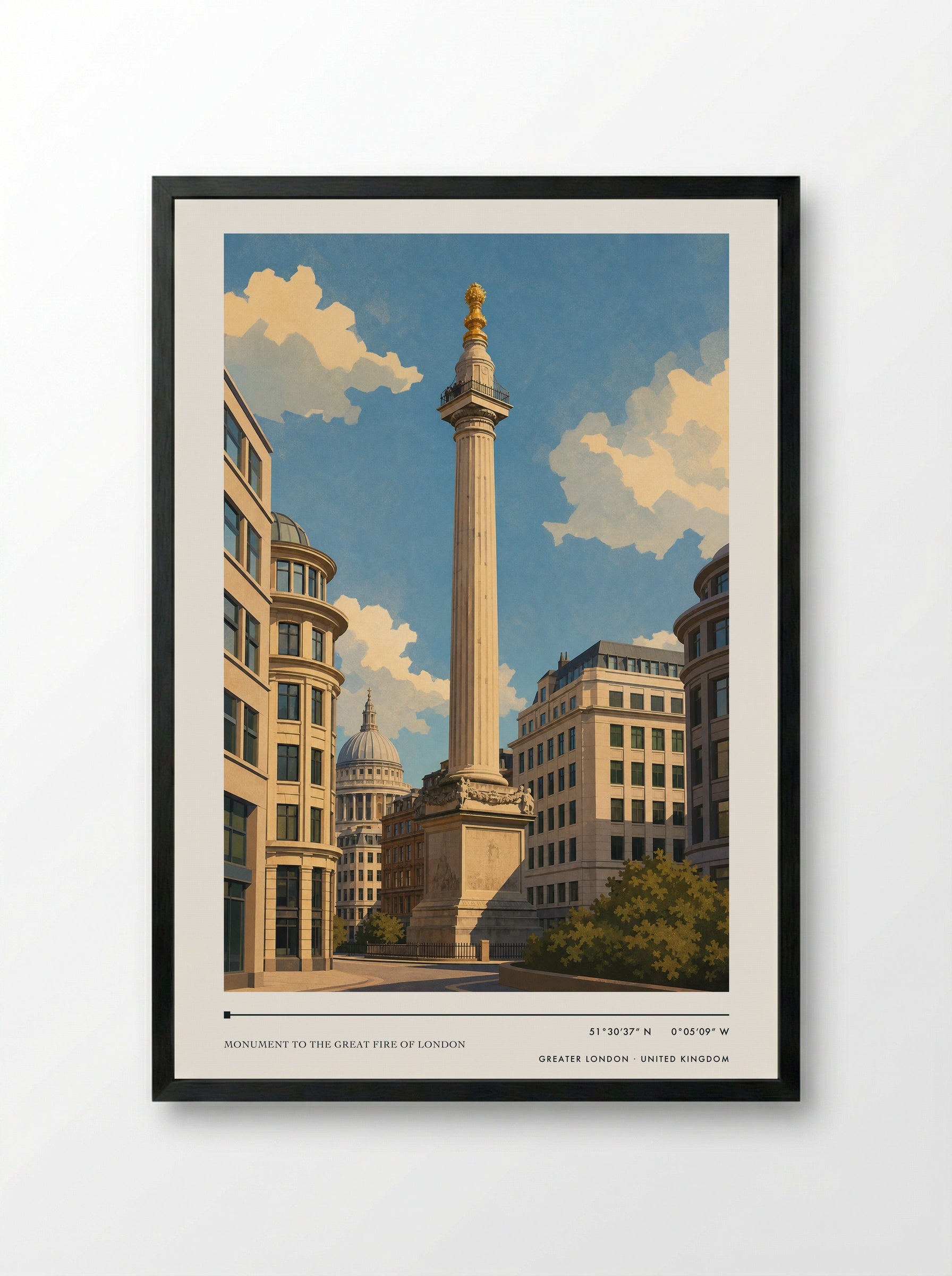 Monument to the Great Fire of London Greater London United Kingdom Travel Poster - Framed Print Black